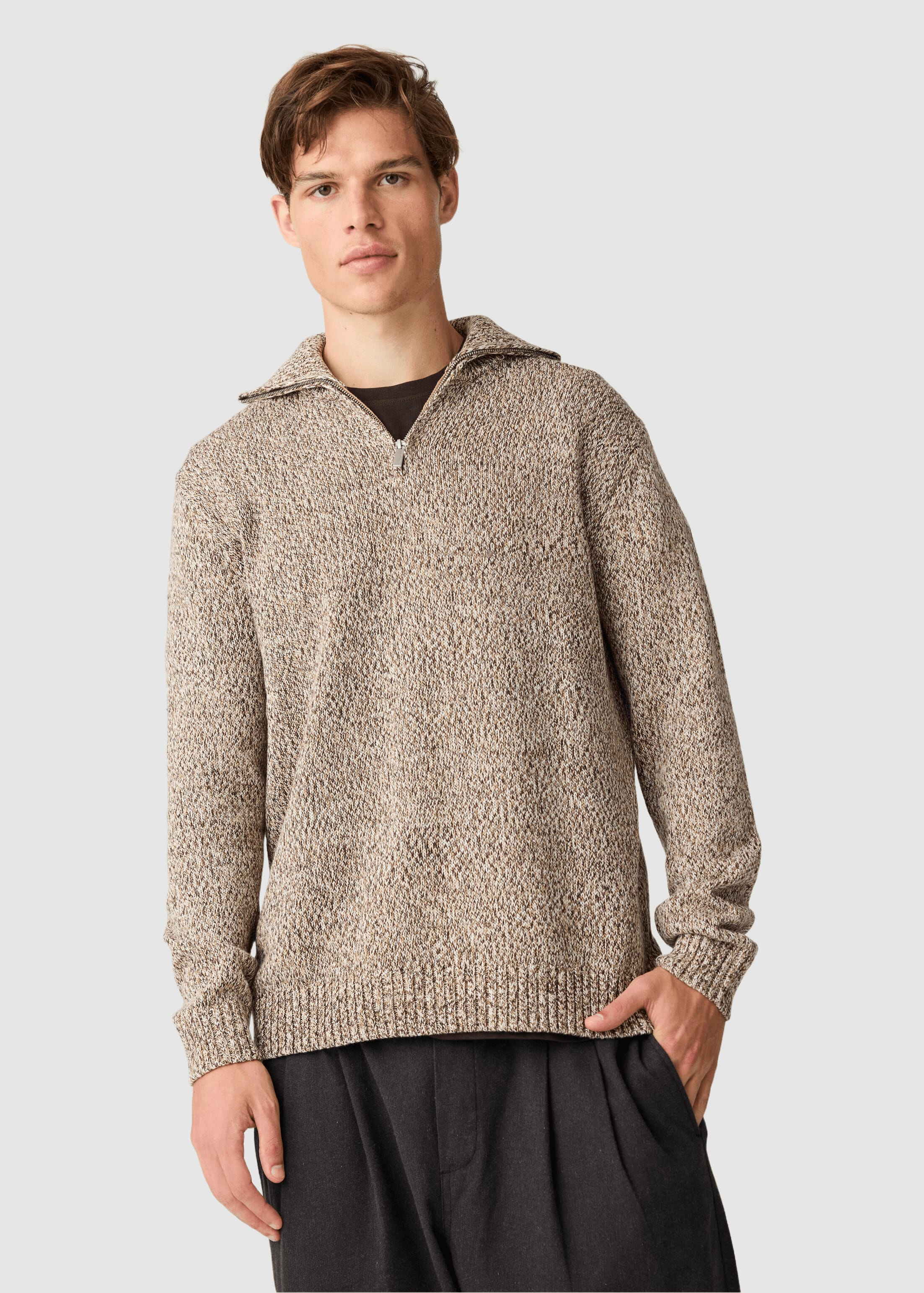 Quater Zip Sweater Brown Multi