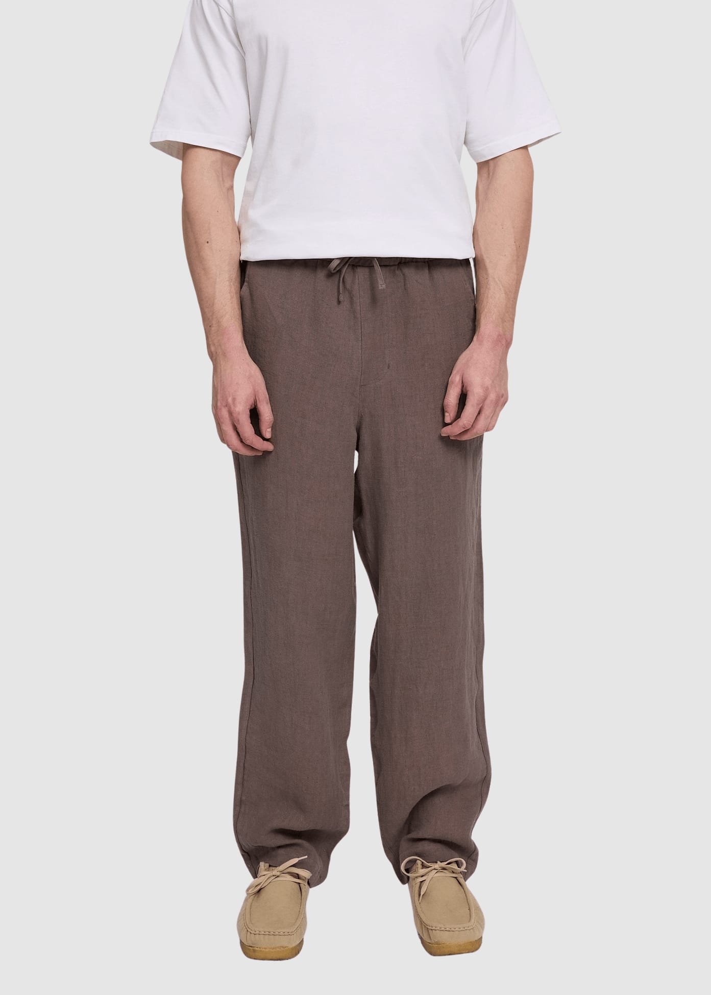 Linen Pull-On Pants Grey Brown Linen Pull-On Pants Grey Brown