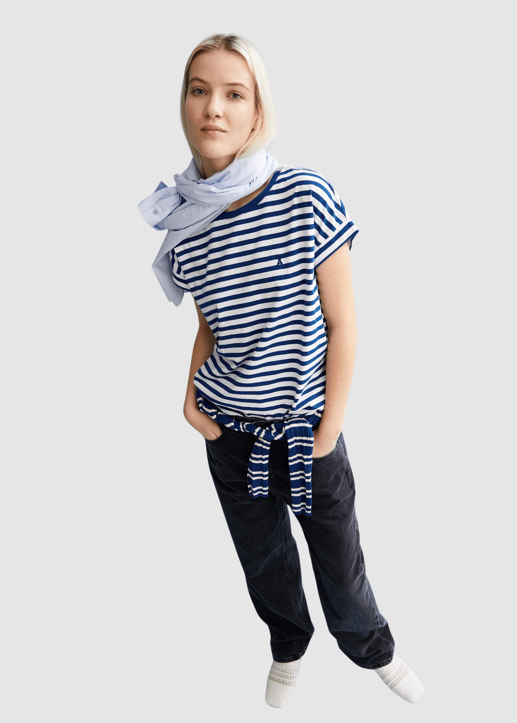 Idaara Stripe T-Shirt White-Dynamo Blue