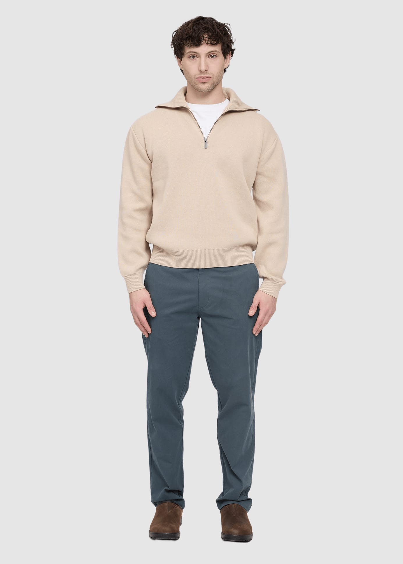 Jacquard Knit Troyer Light Beige