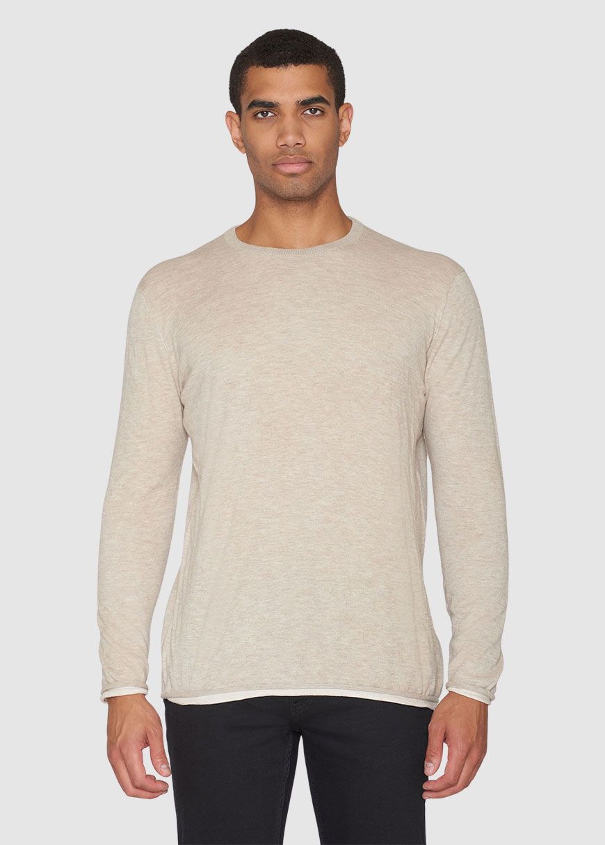 Regular Double Layer Cotton Mix Rolledge Crew Neck Knit Regular Double Layer Cotton Mix Rolledge Crew Neck Knit