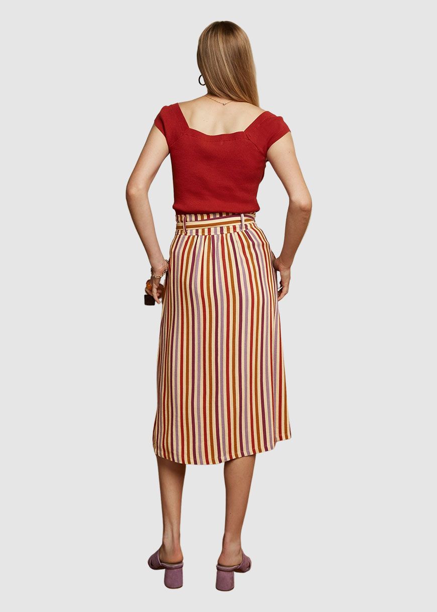 Lola Button Skirt Cassava Stripe