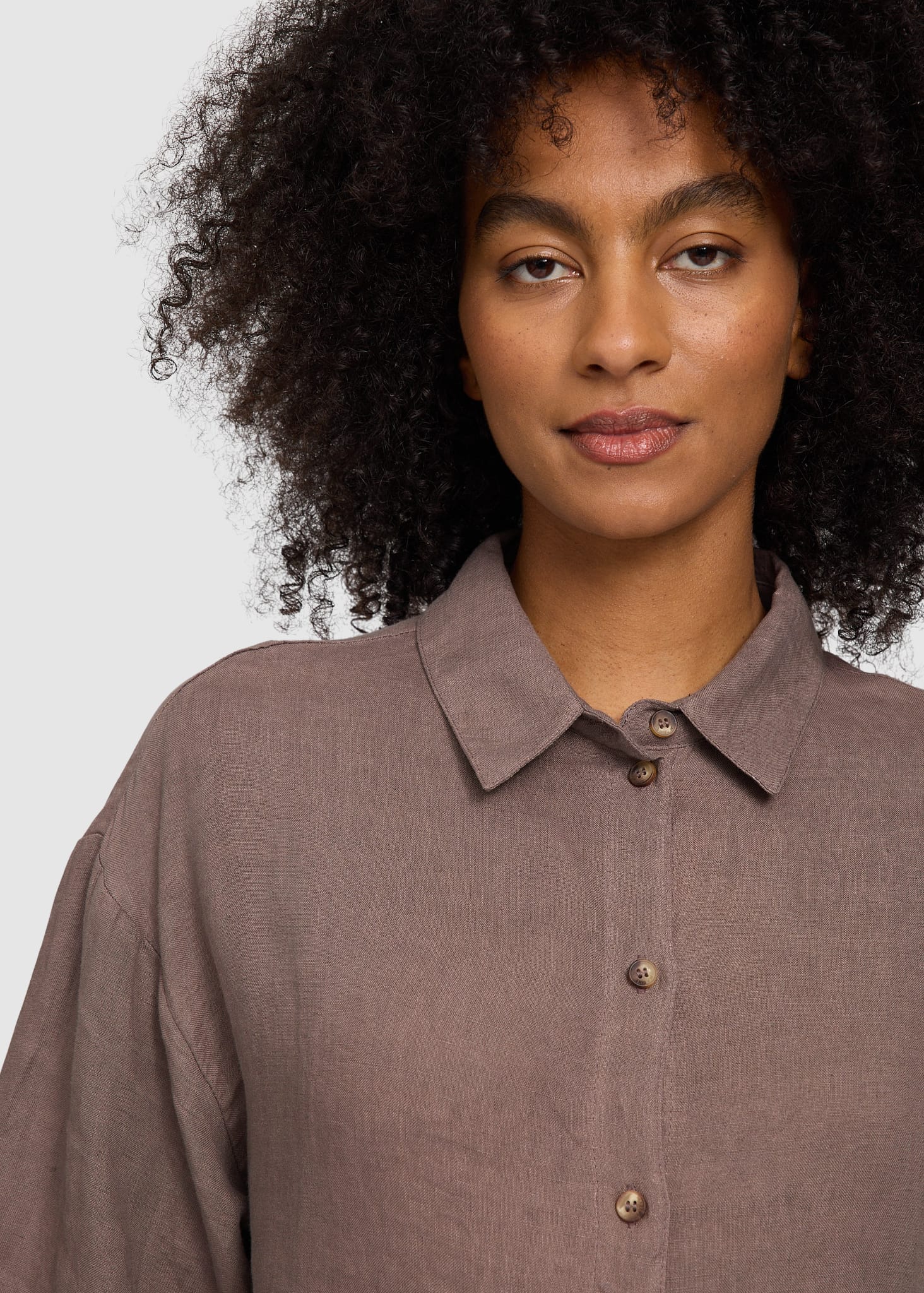 Linen Shirt Dress Grey Brown