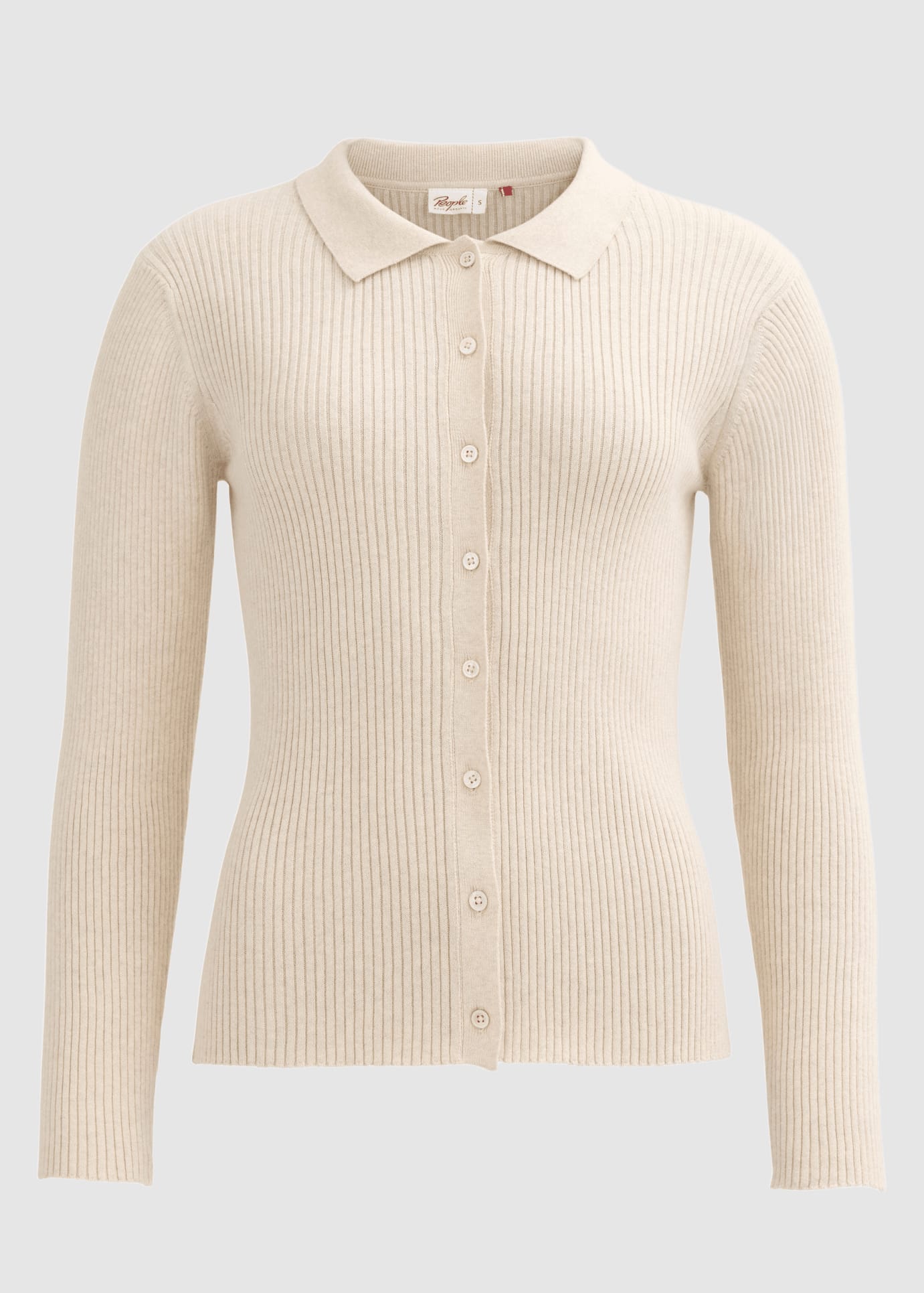 Ripp-Strickjacke Polokragen Kitt Mélange