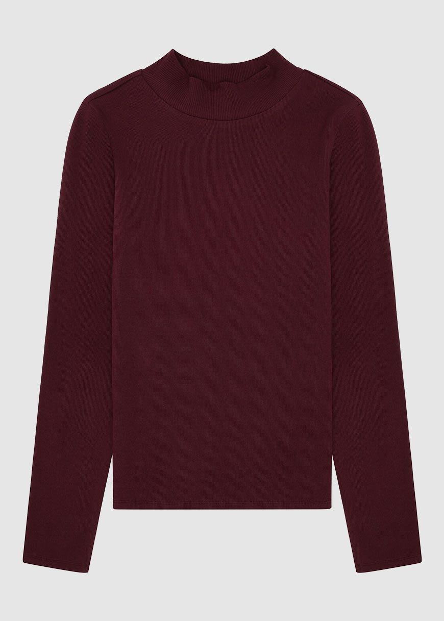Rib High Neck Long Sleeved