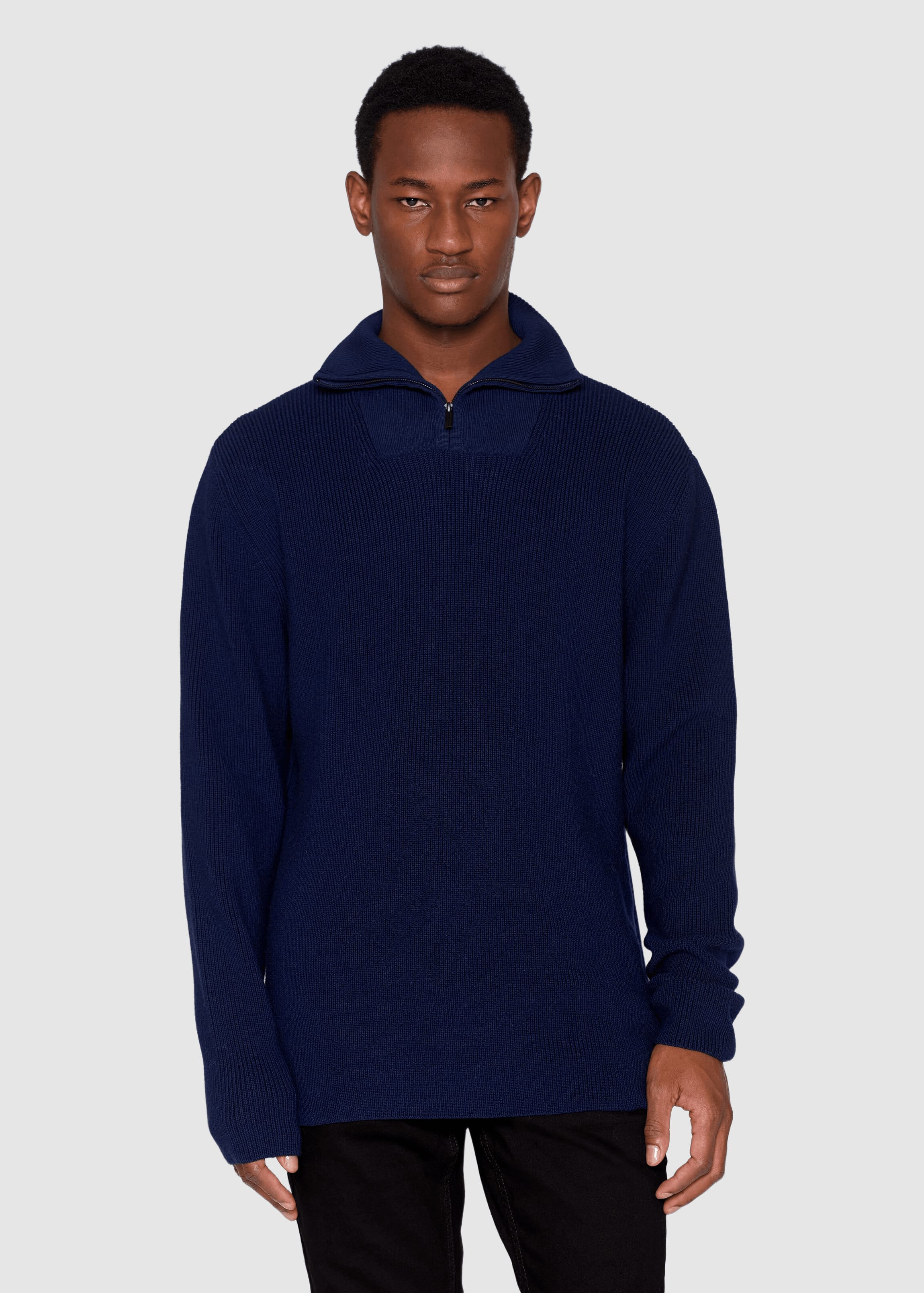 knowledge-cotton-apparel-merino-half-zip-sweater-total-eclipse-1.jpeg Merino Half Zip Sweater Total Eclipse