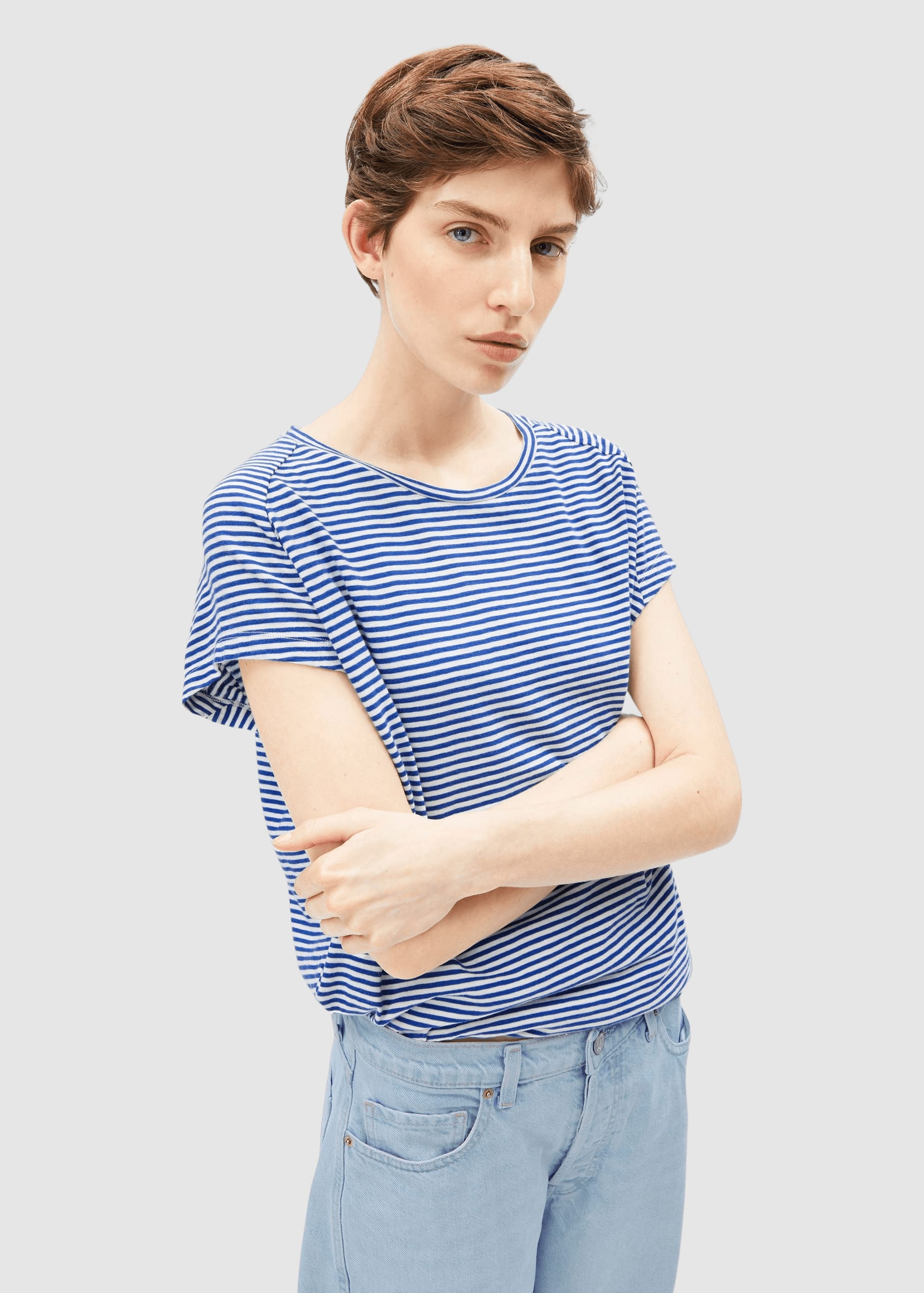 Slub Jersey Stripe T-Shirt Oatmilk-Dynamo Blue