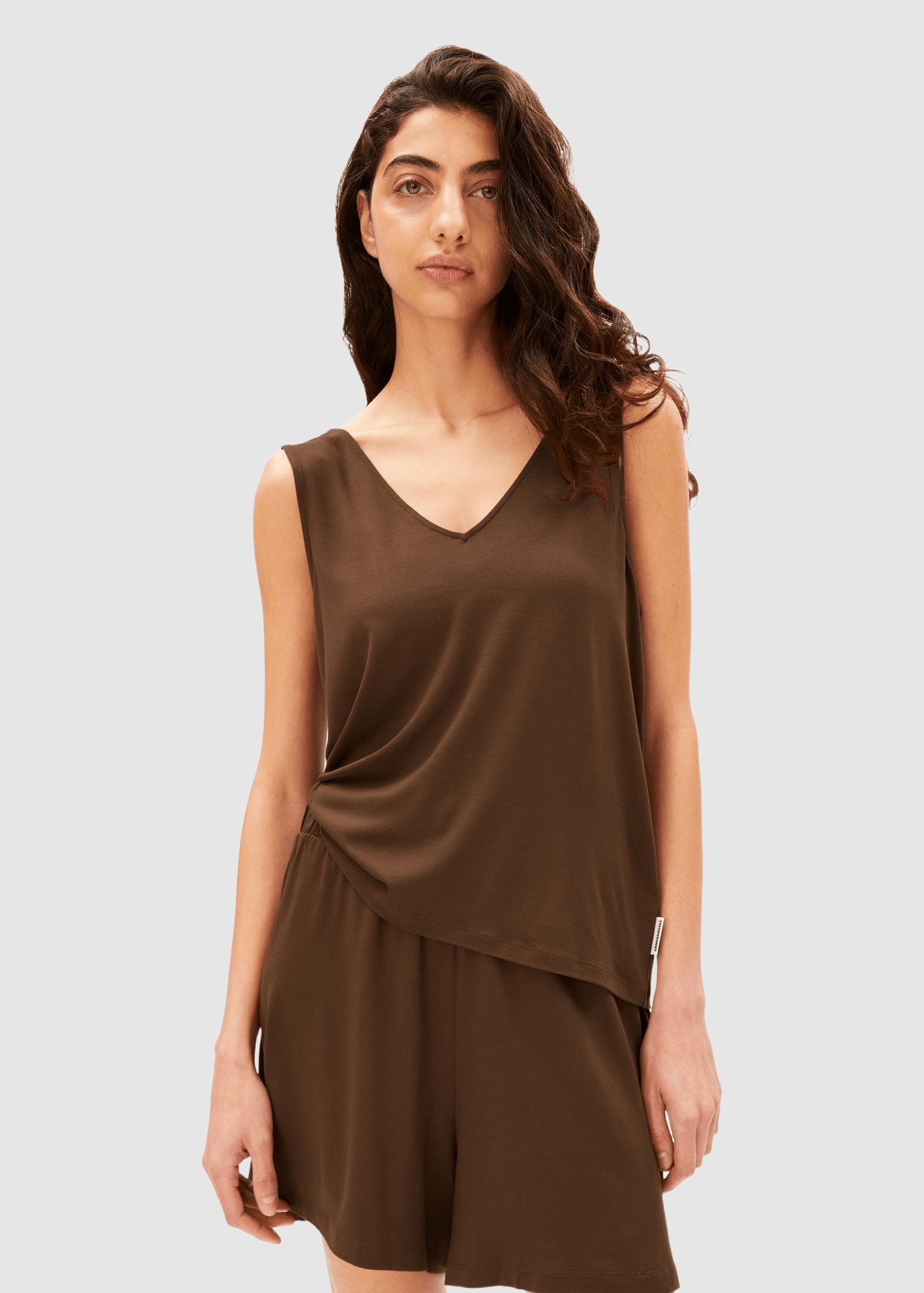 V-Neck Jersey Top Dried Palm