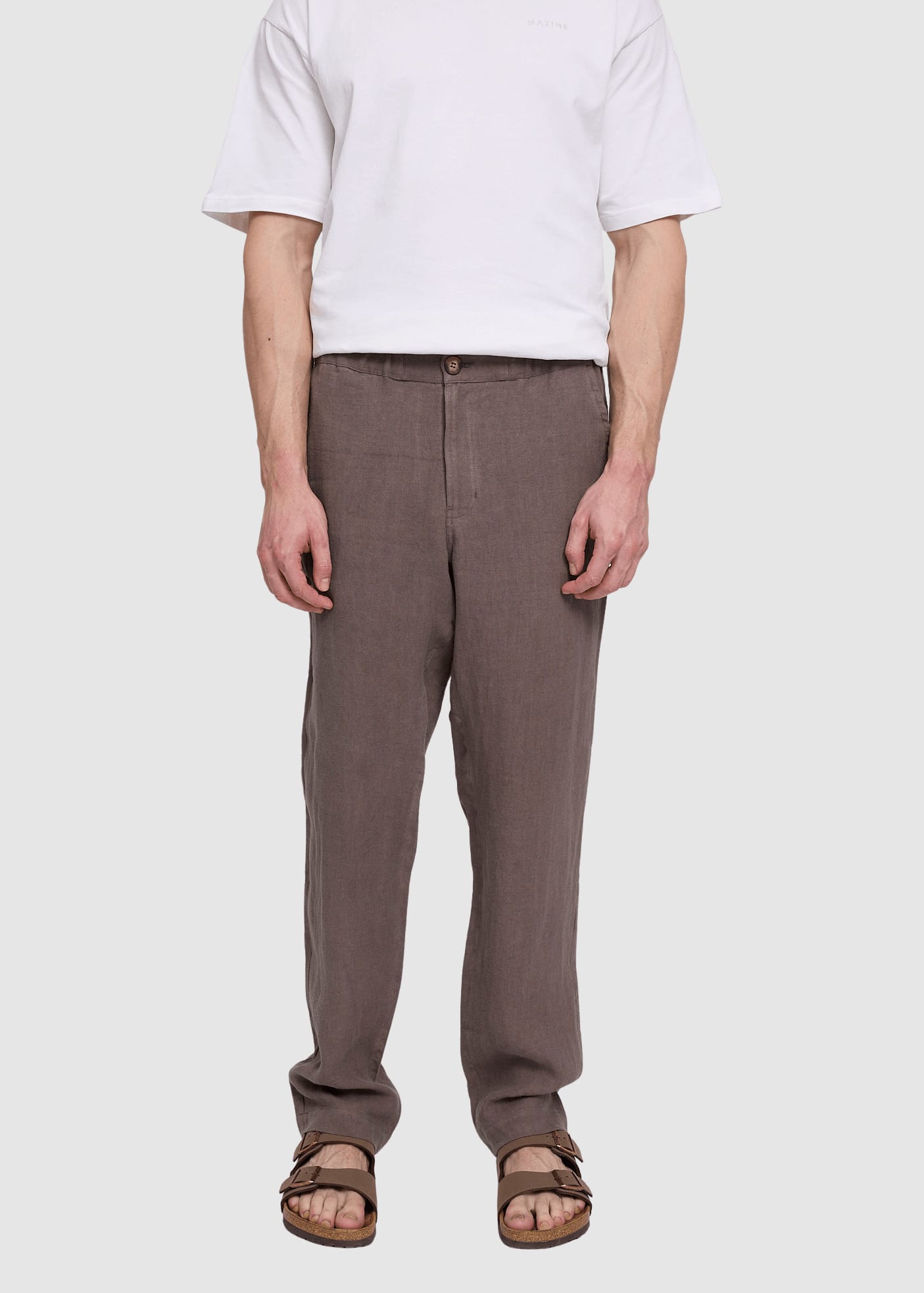 Regular Linen Pants Grey Brown Regular Linen Pants Grey Brown