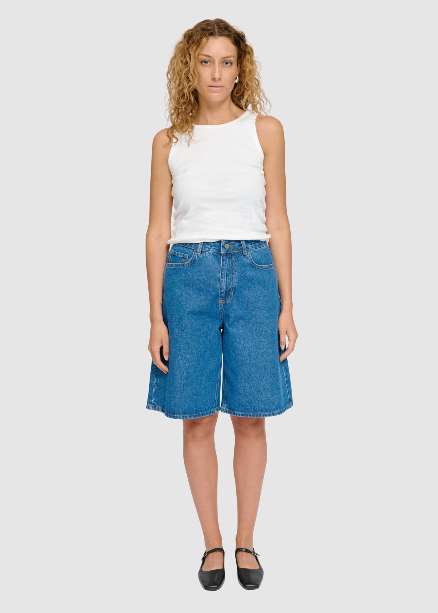 Denim Bermuda Shorts Mid Blue Wash Denim Bermuda Shorts Mid Blue Wash