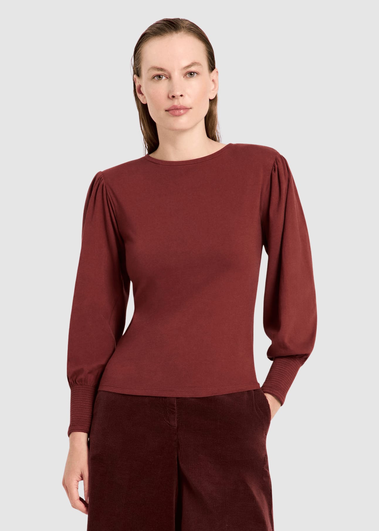lanius-koeln-shirt-mit-gerafftem-aermel-red-mahagony-1.jpeg Shirt Mit Gerafftem Ärmel Red Mahagony