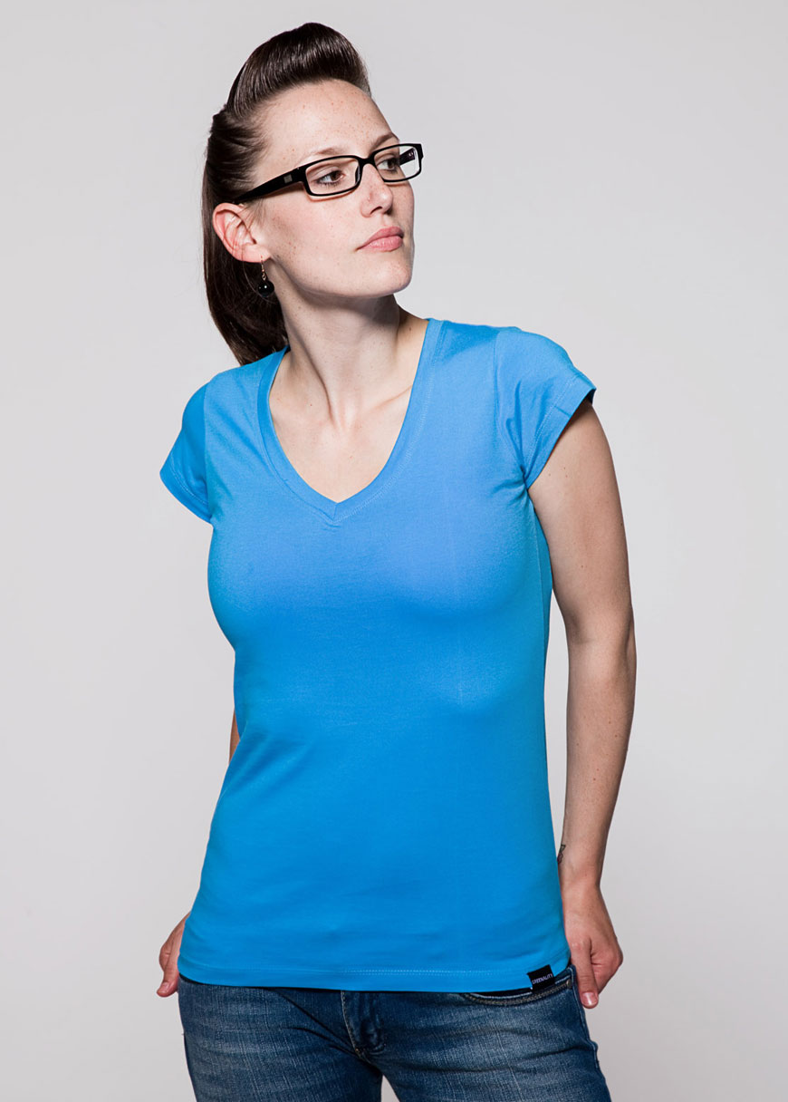 T-Shirt V-Ausschnitt Blau