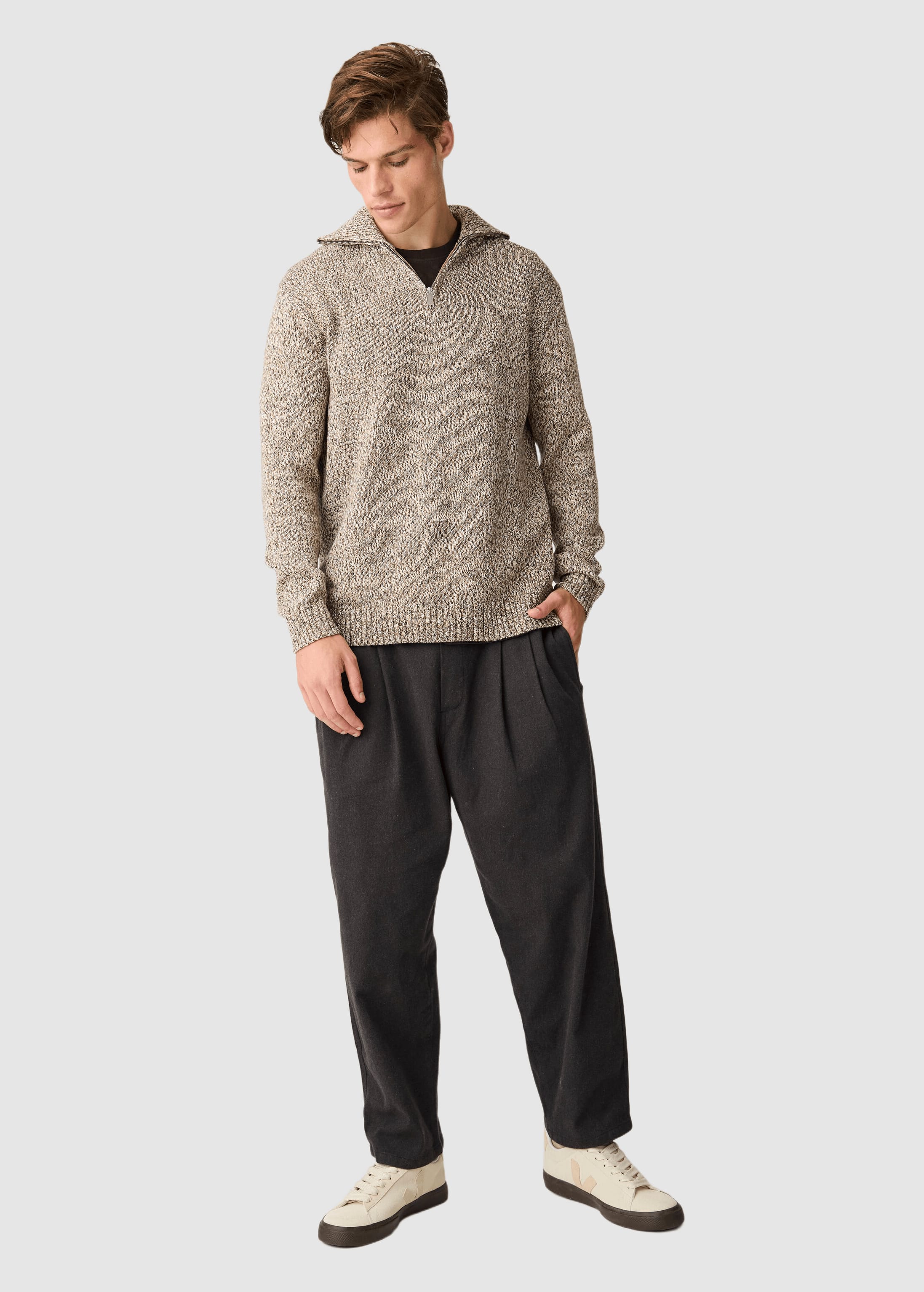 Quater Zip Sweater Brown Multi