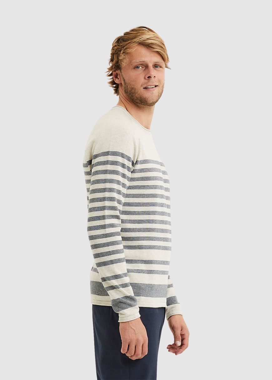 Forrest Striped Long Stable Cotton Raglan Roll Edge Knit