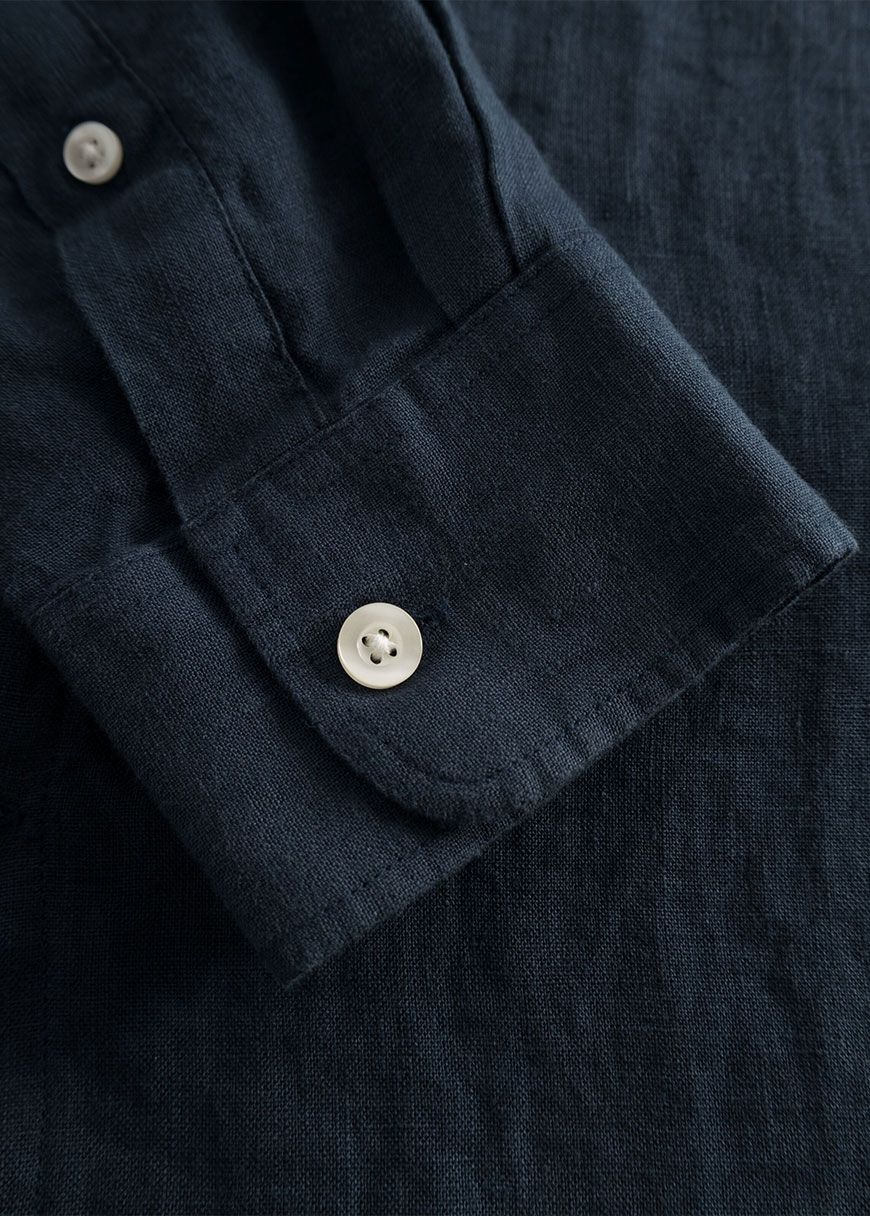 Custom Fit Linen Stand Collar Shirt