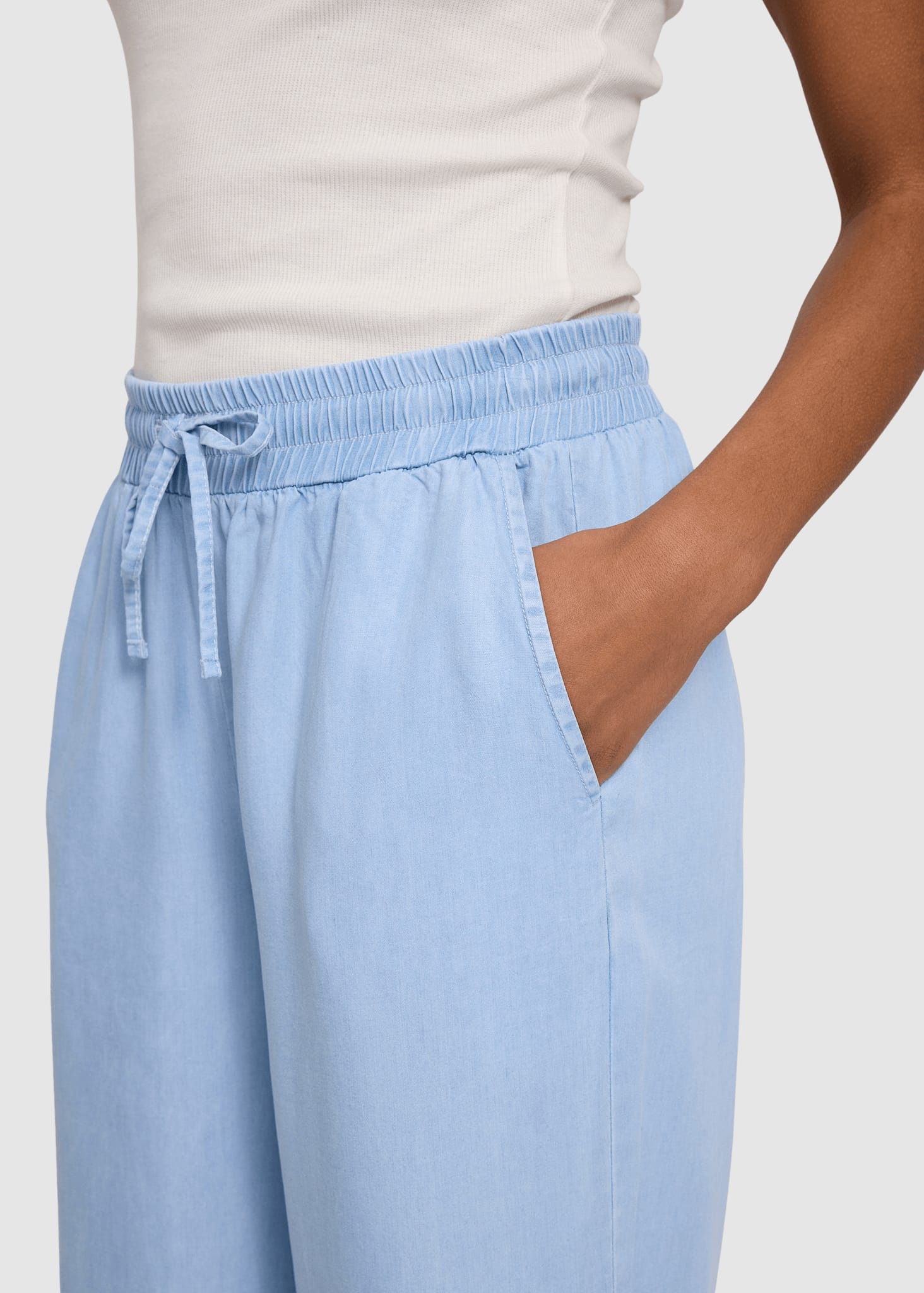 Wide Leg Tencel Pants Elastic Light Blue Wash