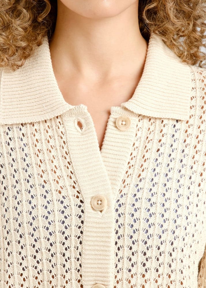 Knitted Cardigan Rosendal Crochet Vanilla White Whitecap Gray