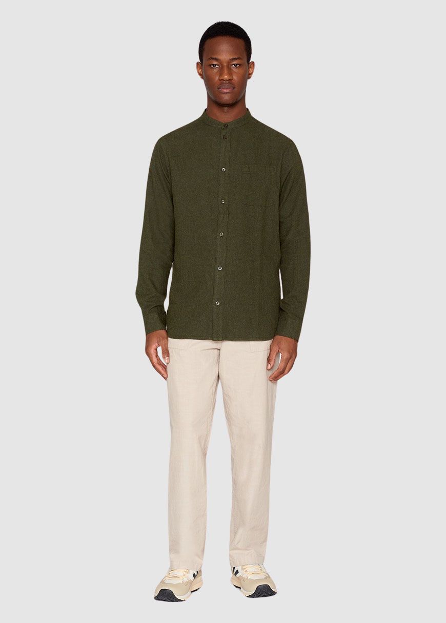 Regular Fit Melangé Flannel Stand Collar Shirt Regular Fit Melangé Flannel Stand Collar Shirt