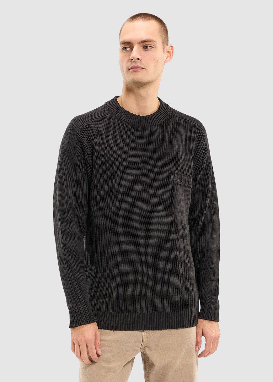 Classic Rib Structure Mock Neck With Fake Pocket Knit