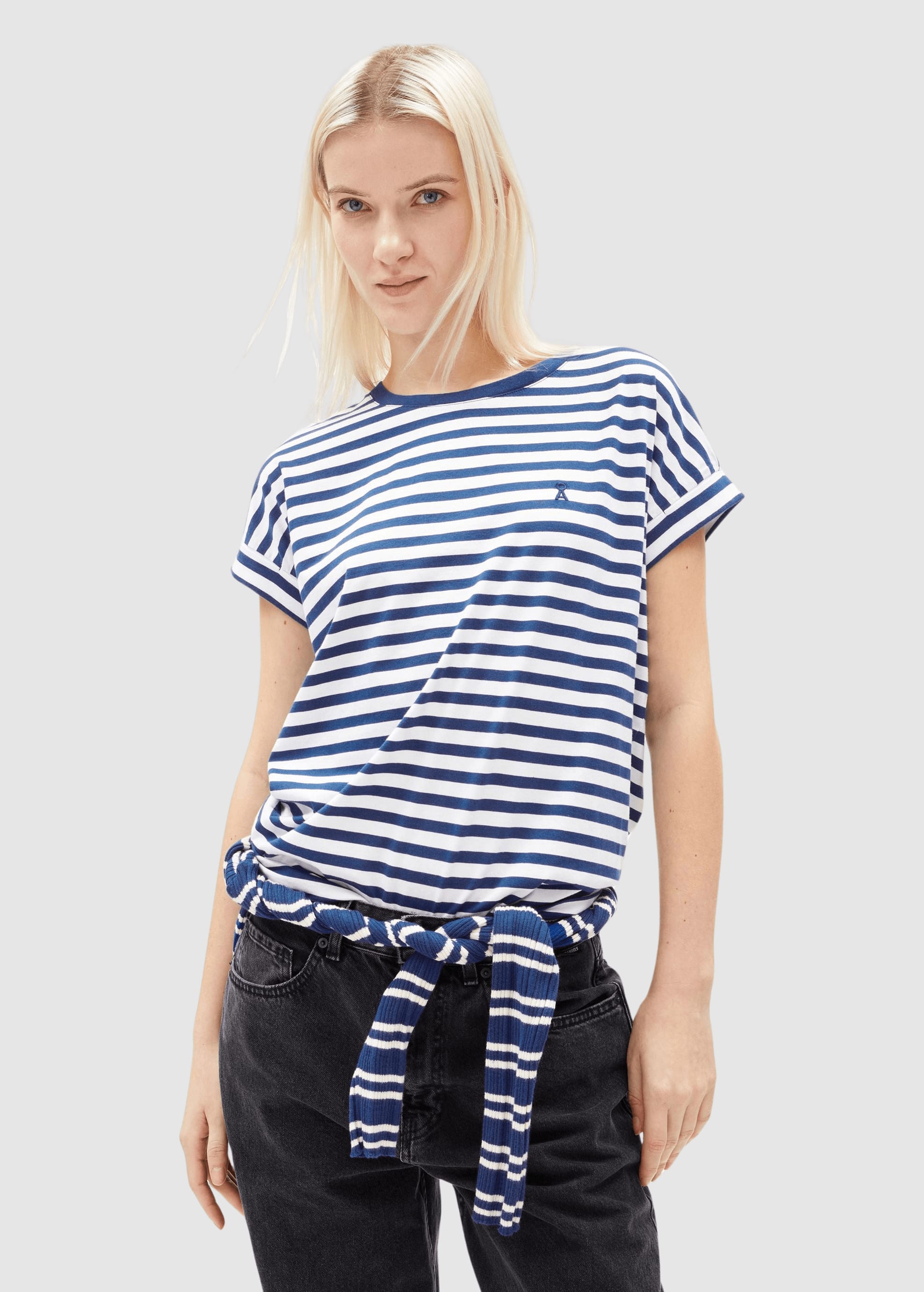 Idaara Stripe T-Shirt White-Dynamo Blue