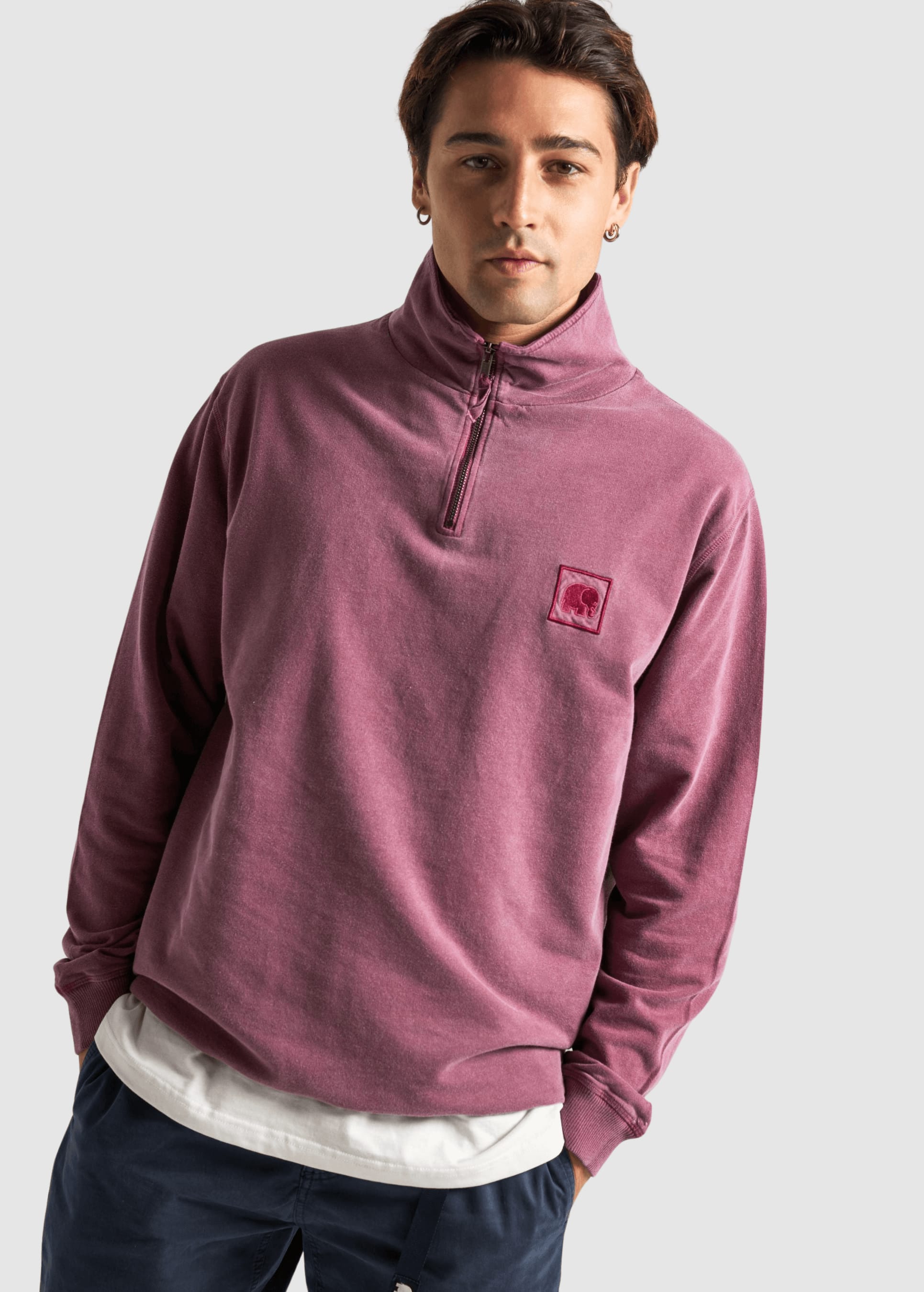Sauce Pigment Dyed Quarter Zip Sweater Garnacha Red