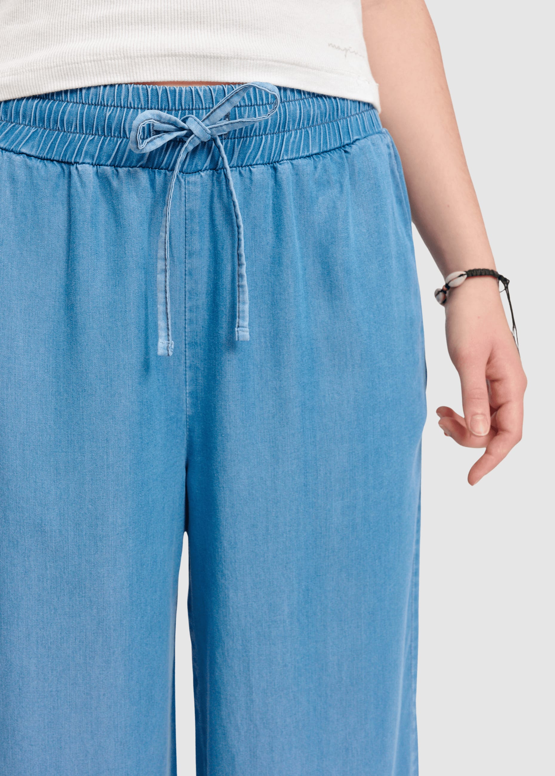 Wide Leg Tencel Pants Elastic Dark Blue Wash Wide Leg Tencel Pants Elastic Dark Blue Wash