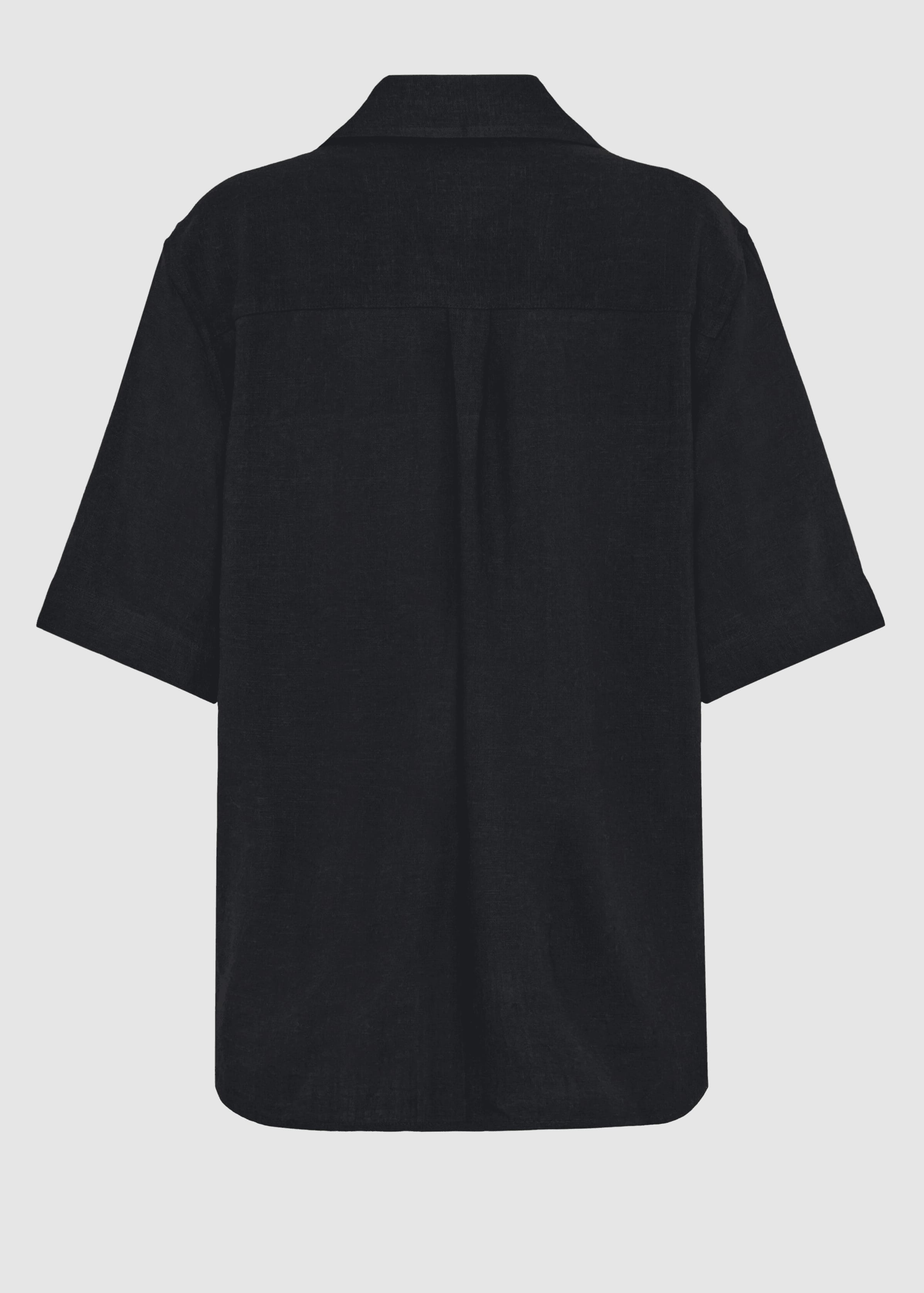 Loose Linen-MIX Short Sleeve Shirt Black Jet