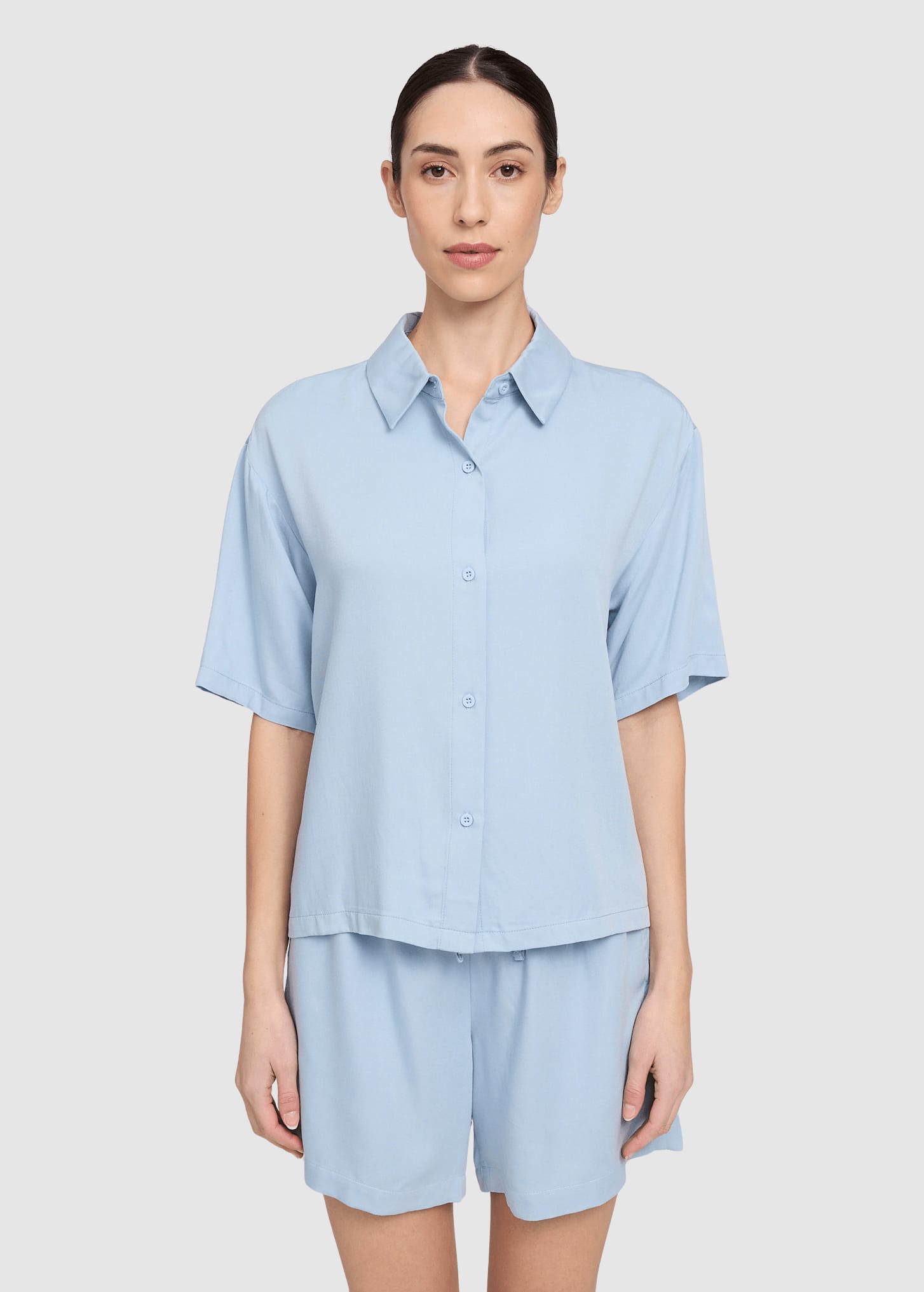 Short Sleeve Viscose Shirt Pastel Blue Short Sleeve Viscose Shirt Pastel Blue