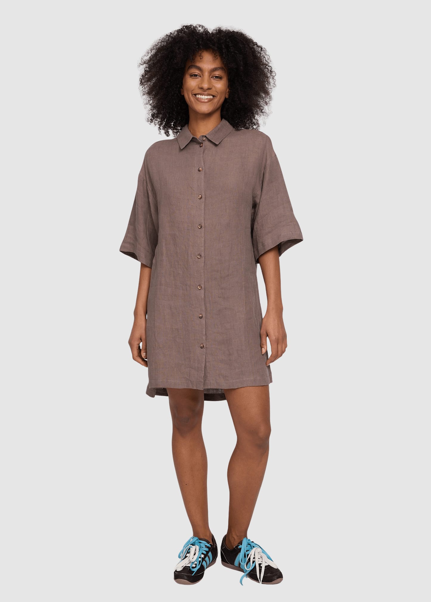Linen Shirt Dress Grey Brown
