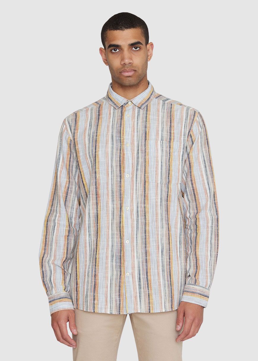 Loose Multicolored Striped Linen Shirt