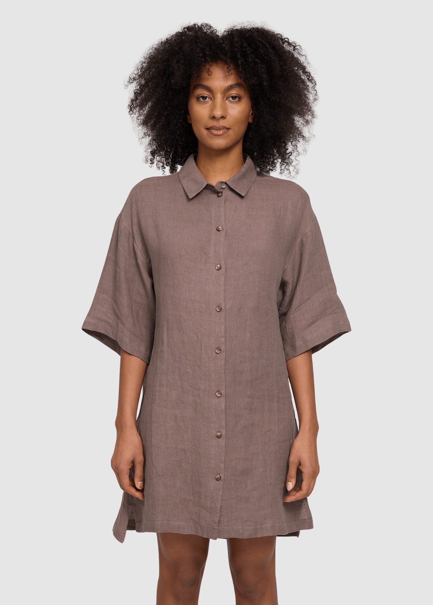 Linen Shirt Dress Grey Brown