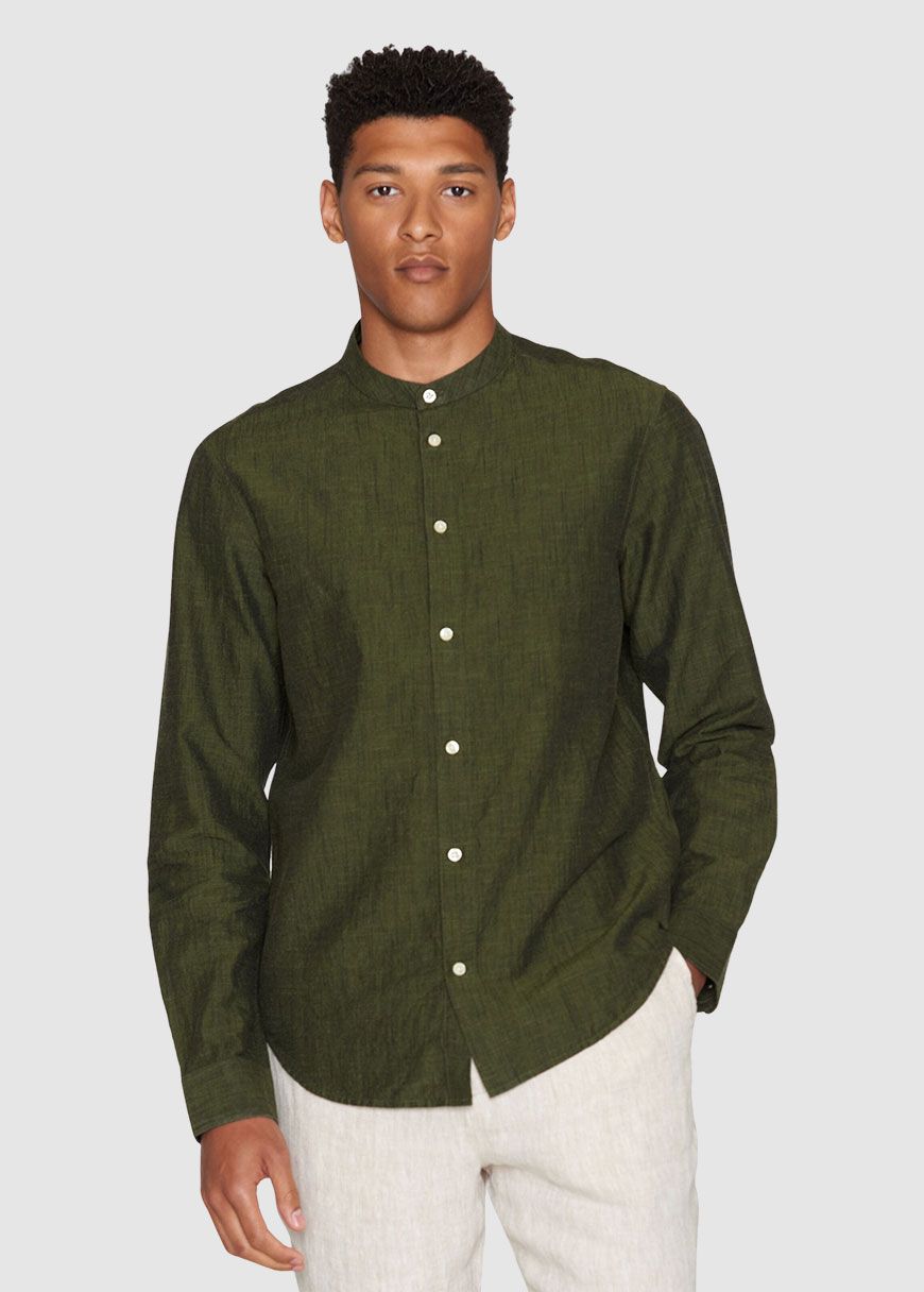 Regular Linen Stand Collar Shirt