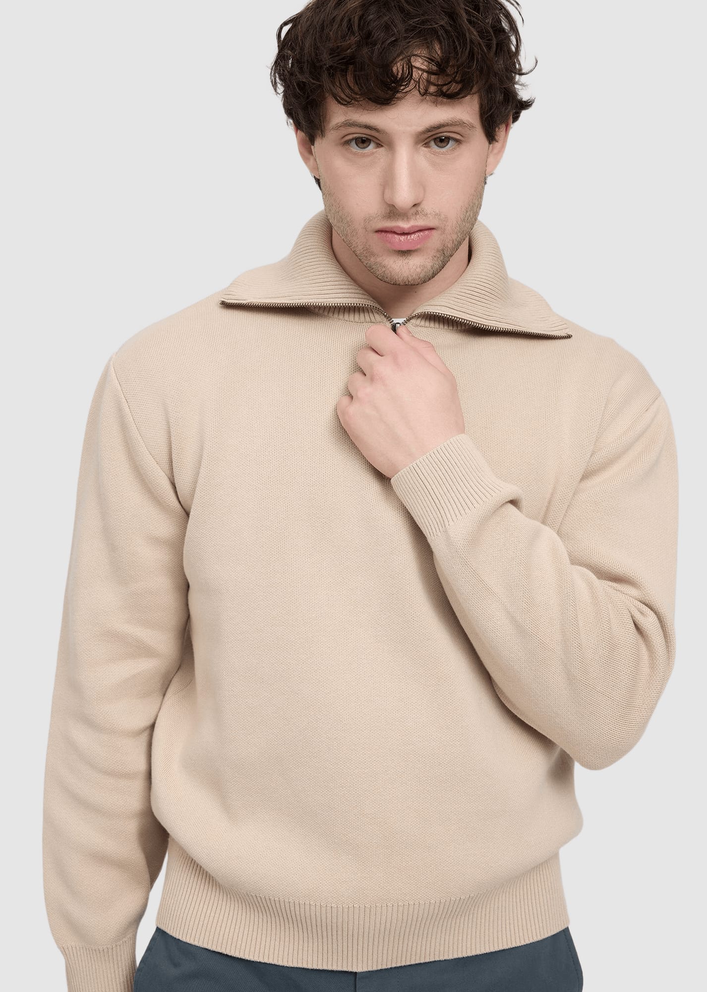 Jacquard Knit Troyer Light Beige