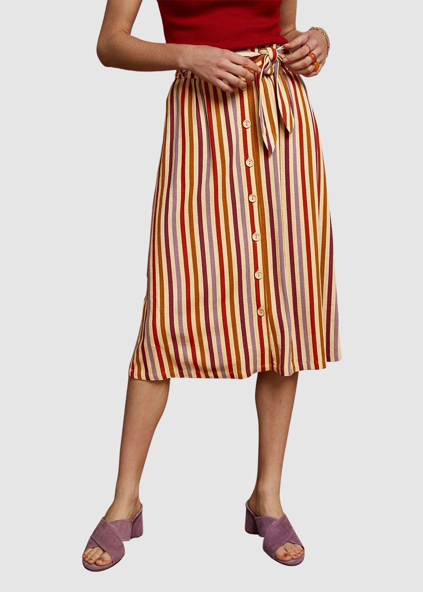 Lola Button Skirt Cassava Stripe Lola Button Skirt Cassava Stripe