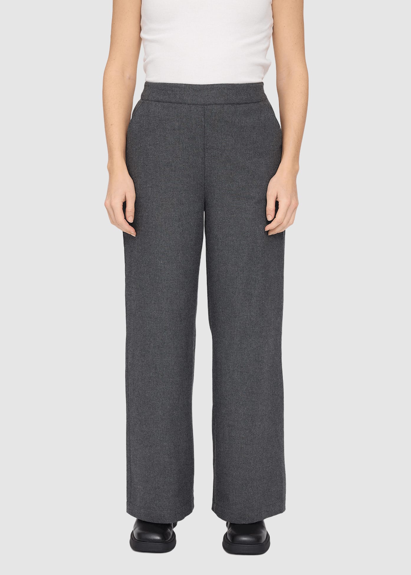 Wide Leg Flannel Pants Anthracite Melange