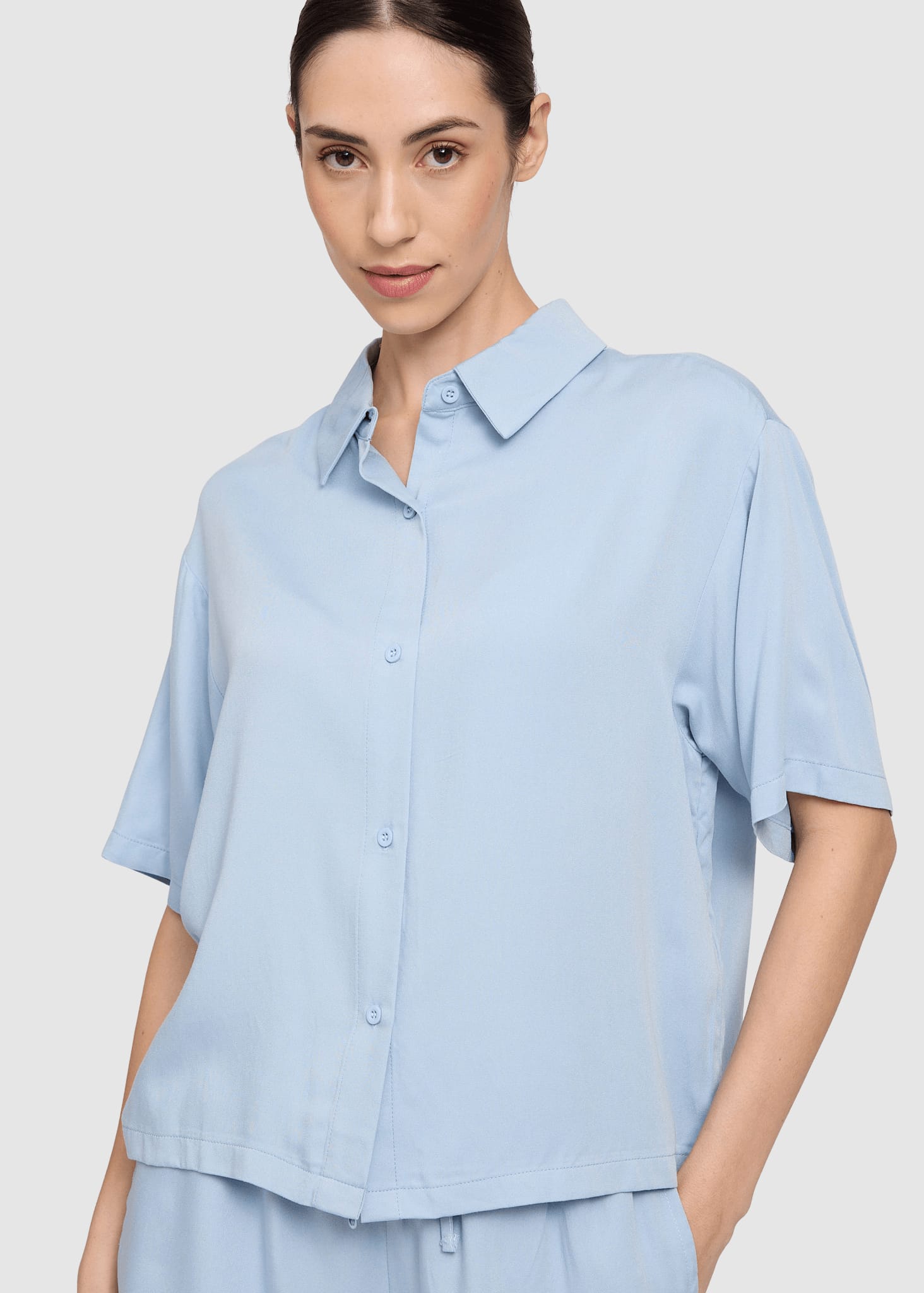 Short Sleeve Viscose Shirt Pastel Blue Short Sleeve Viscose Shirt Pastel Blue