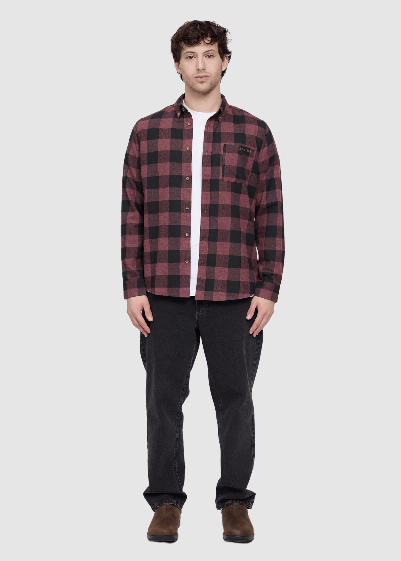 mazine-checked-flannel-shirt-eggplant-black-melange-4.jpeg Checked Flannel Shirt Eggplant Black Melange