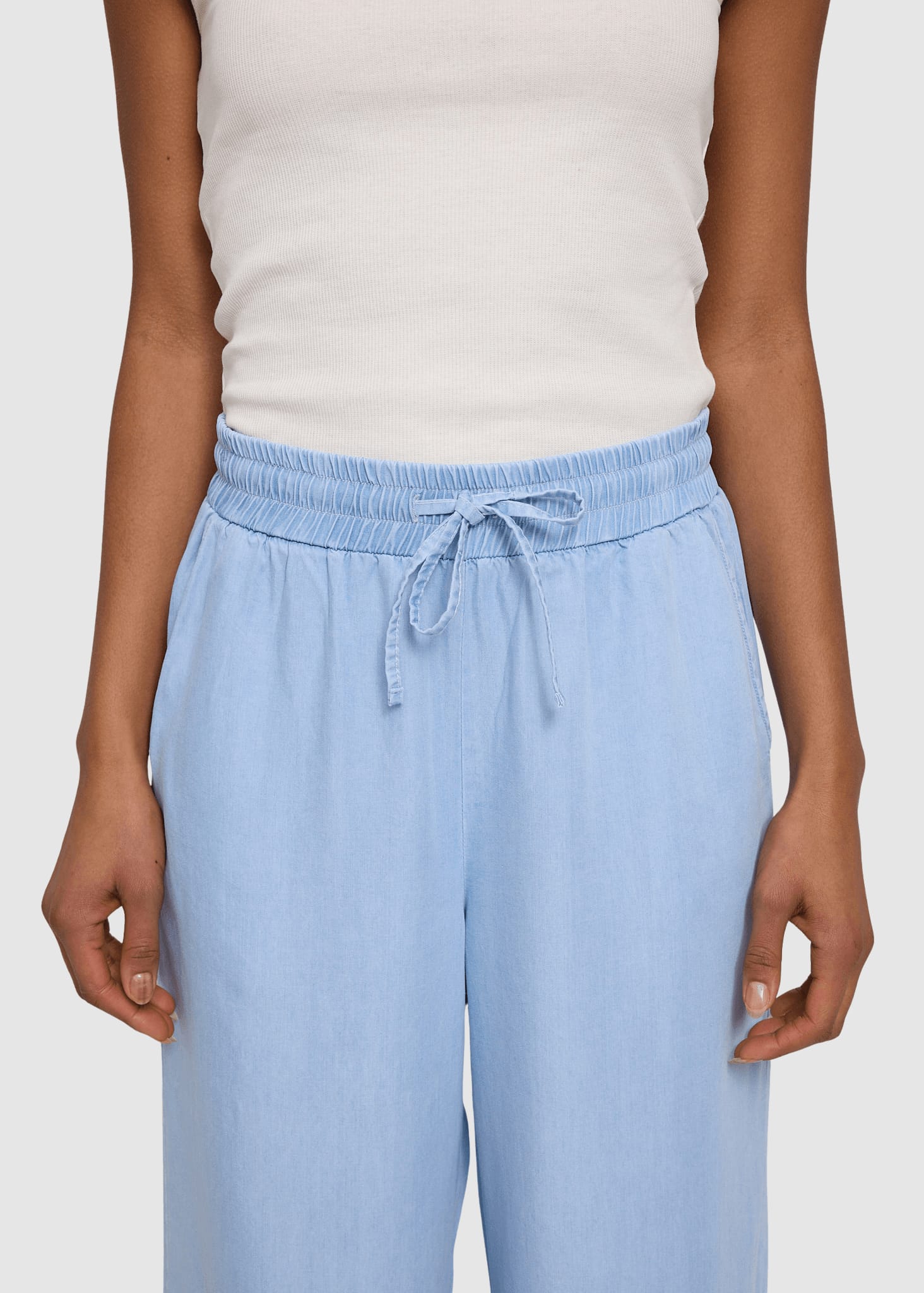 Wide Leg Tencel Pants Elastic Light Blue Wash