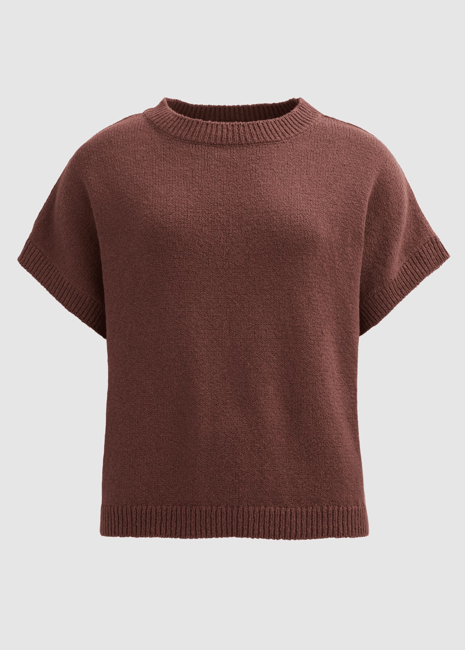 Boucléstrick-Pullover Kurzarm Kastanie