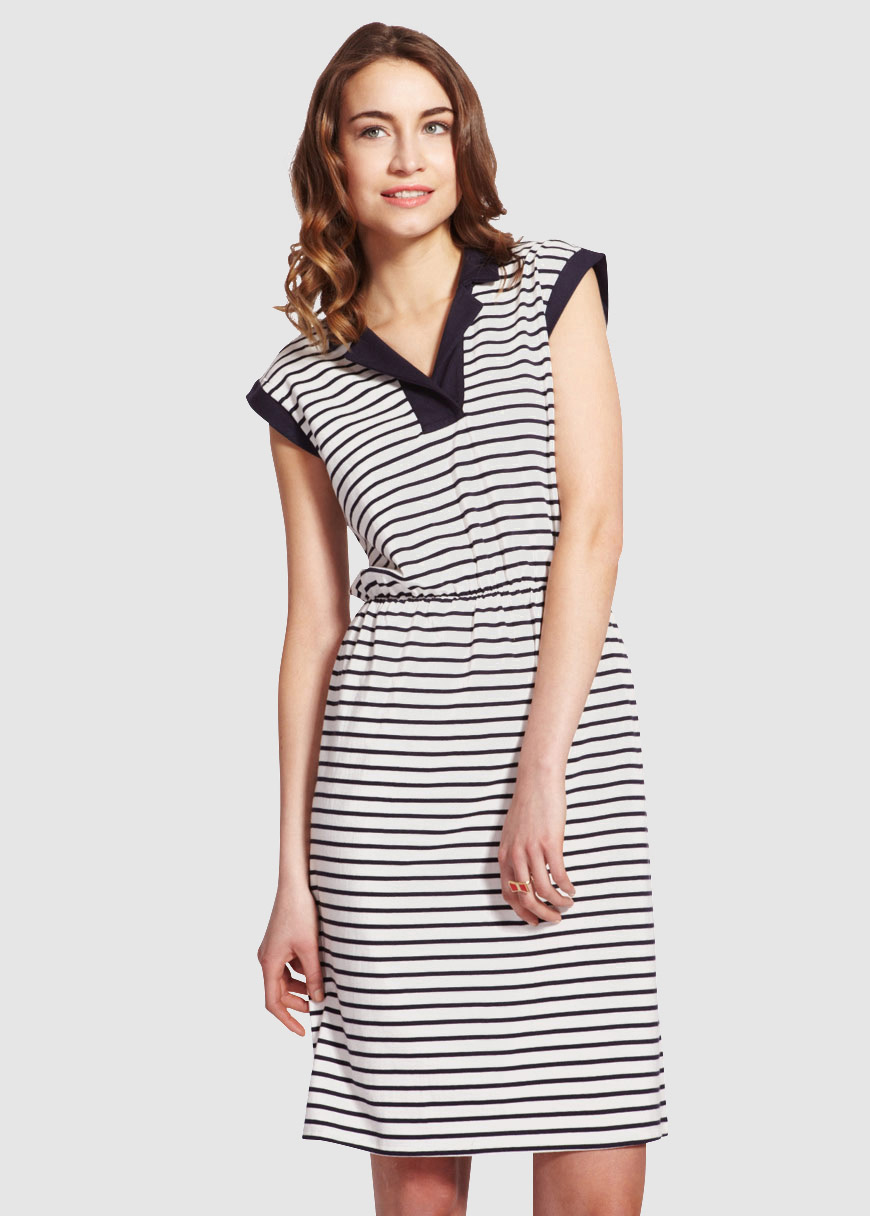 Charlotte Stripe Sleeveless Dress Navy