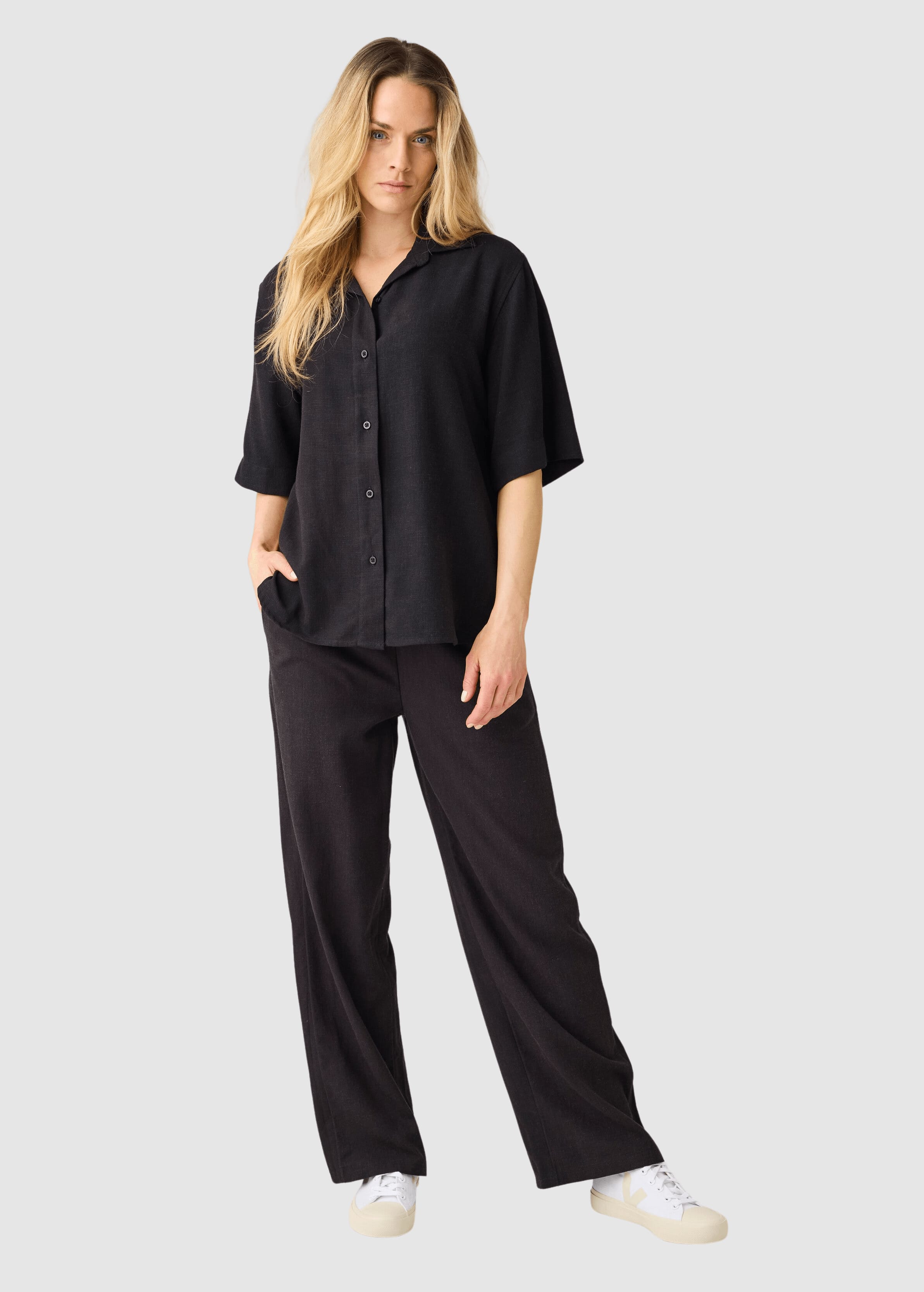 Posey Wide Linen-MIX Pants Black Jet Posey Wide Linen-MIX Pants Black Jet
