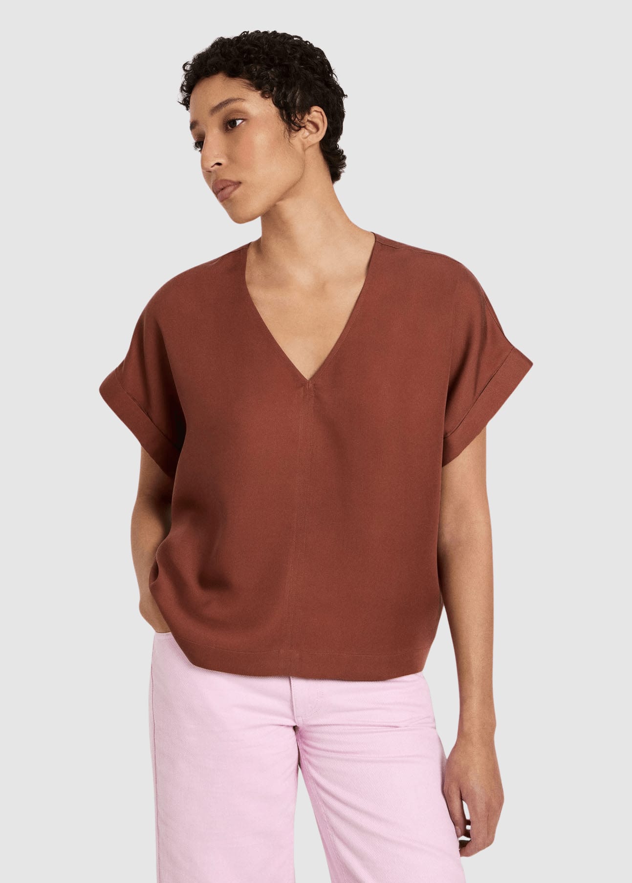 Blusenshirt Aus Tencel Dark Mocca