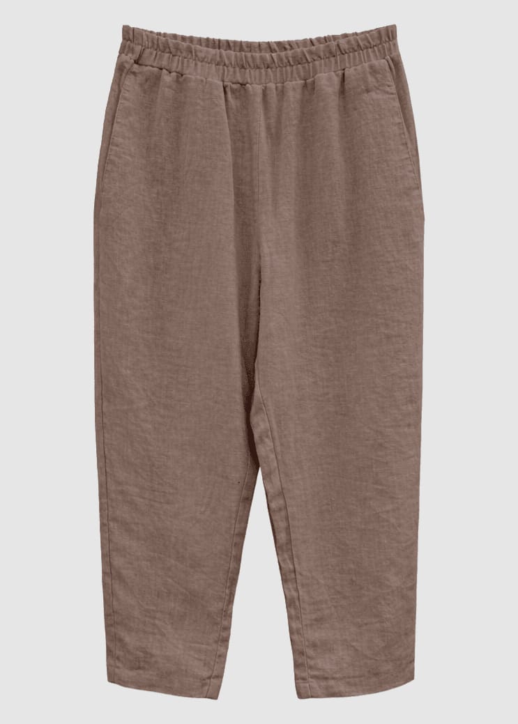 Straight Leg Linen Pants Grey Brown