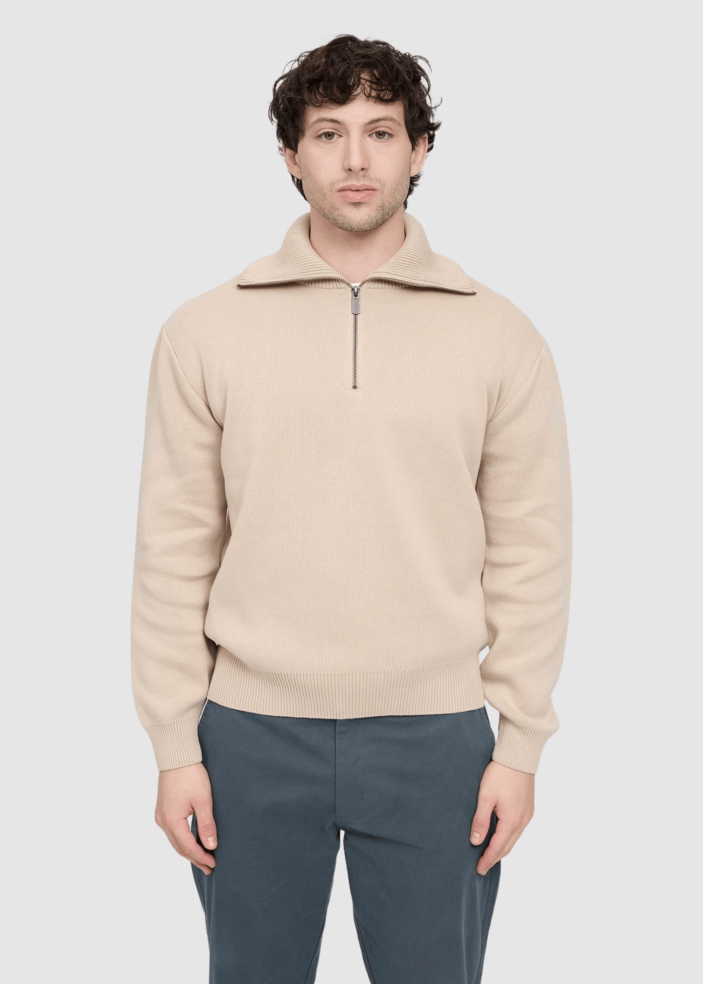 Jacquard Knit Troyer Light Beige
