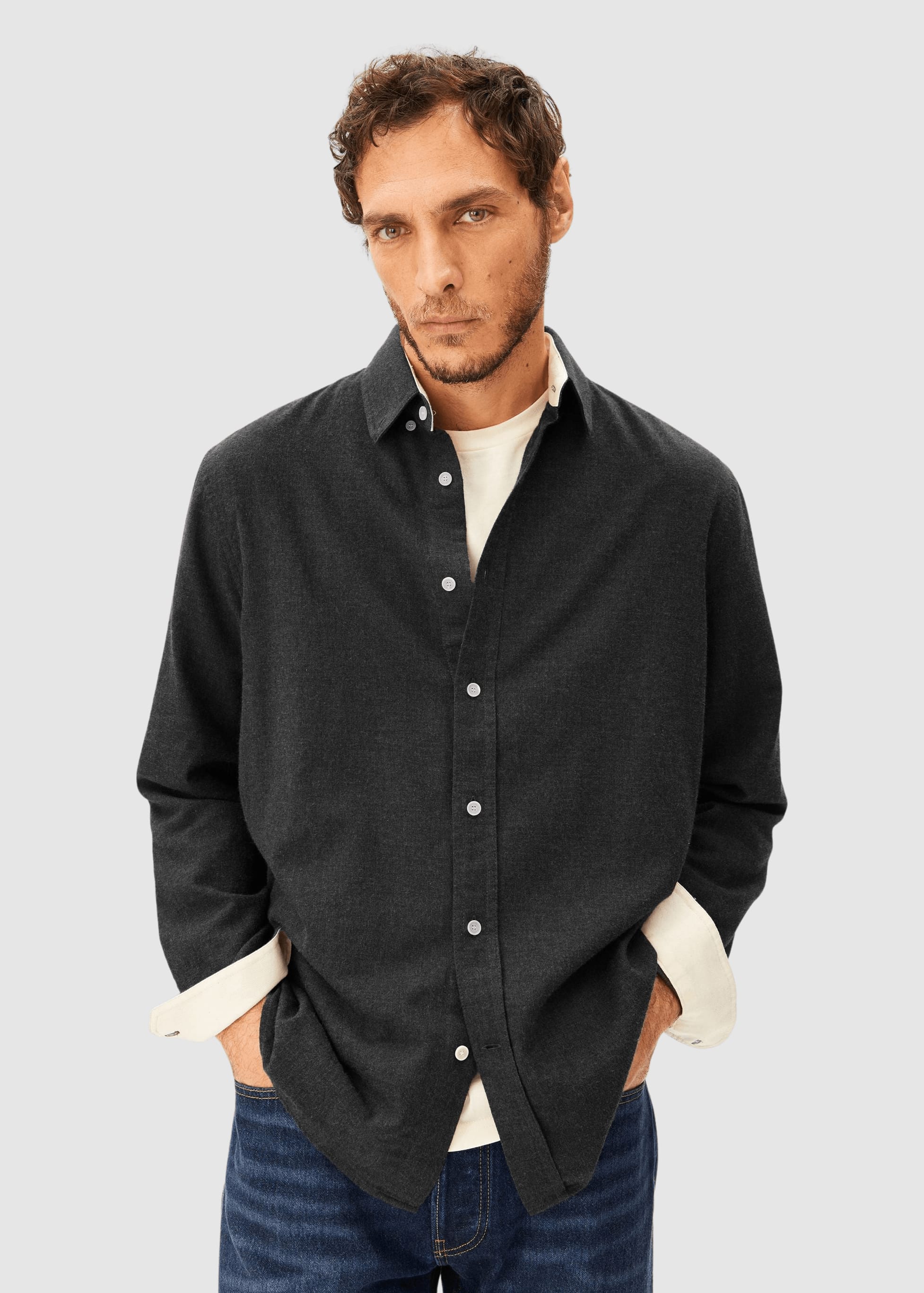 Araamo Flannel Shirt Anthrazit Melange