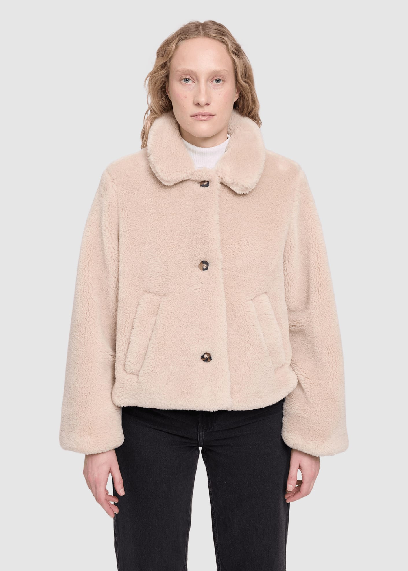 Faux-Fur Button Jacket Natural
