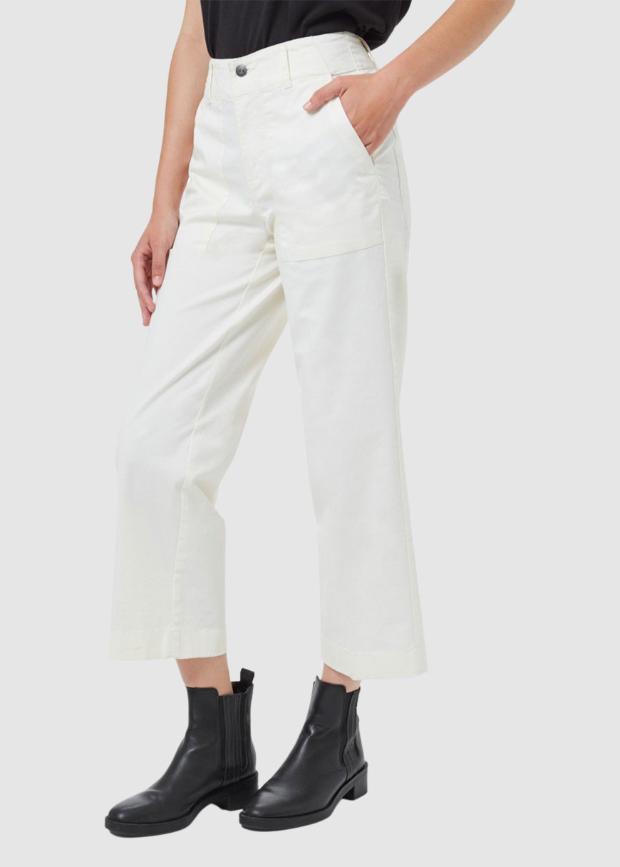 Twill Cropped Wide Leg Pant