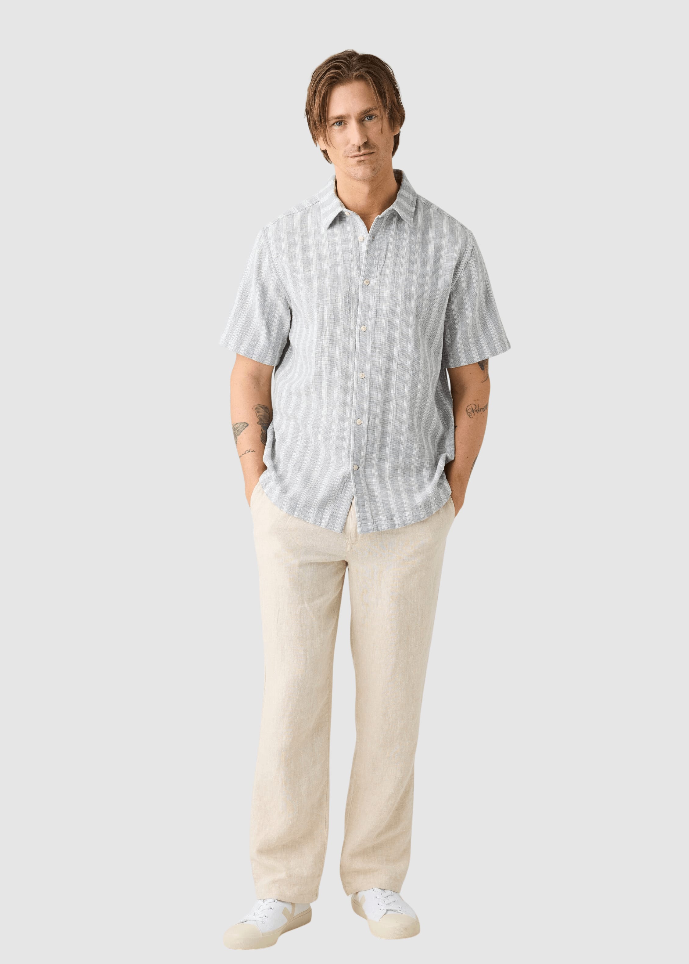 Relaxed Stripe Short Sleeve Shirt Grey Stripe