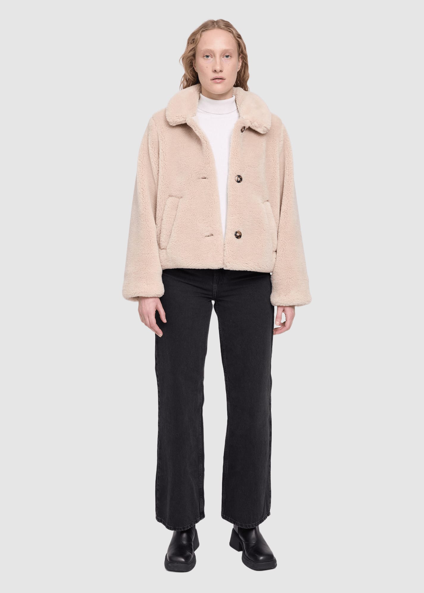 Faux-Fur Button Jacket Natural