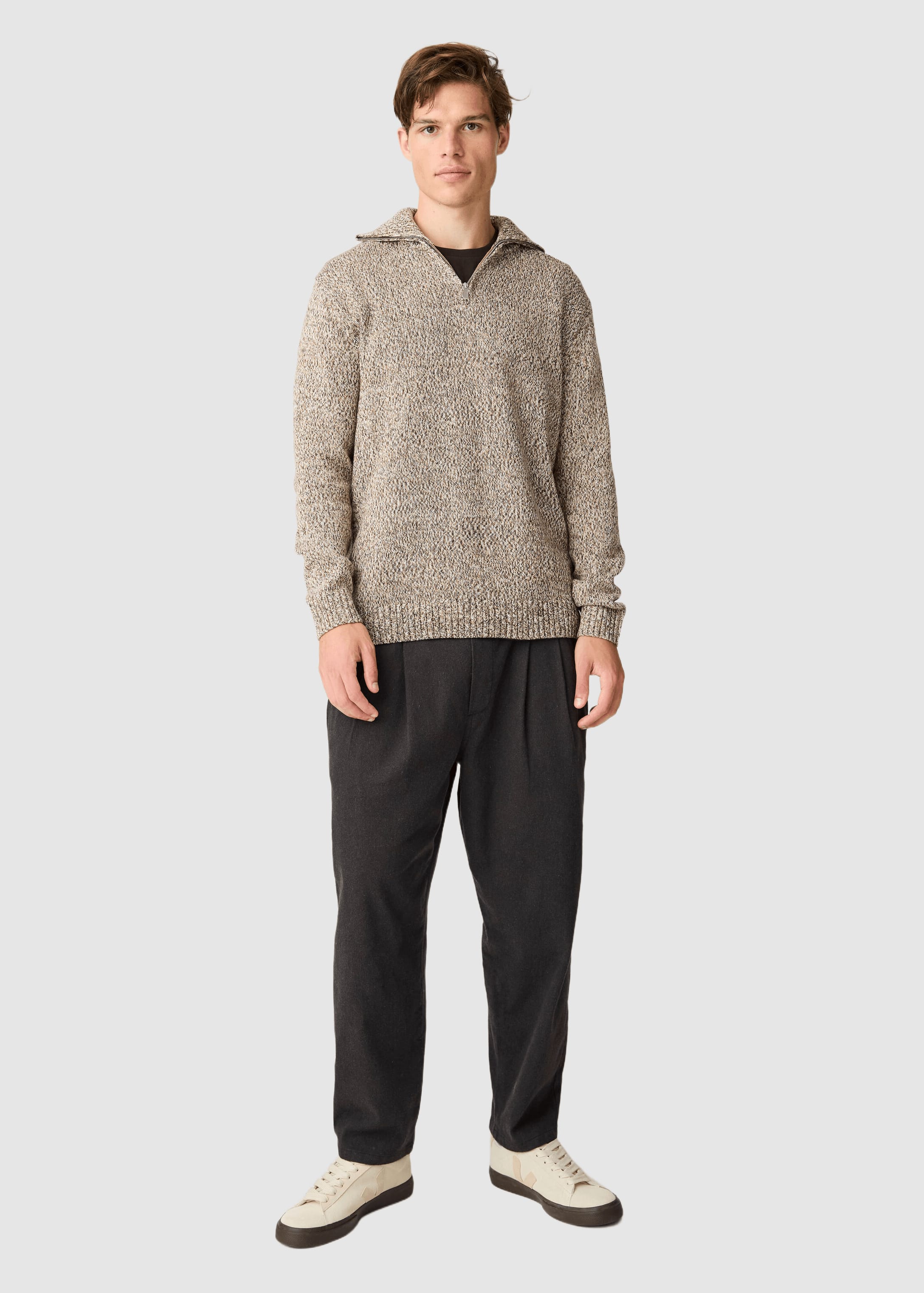 Quater Zip Sweater Brown Multi